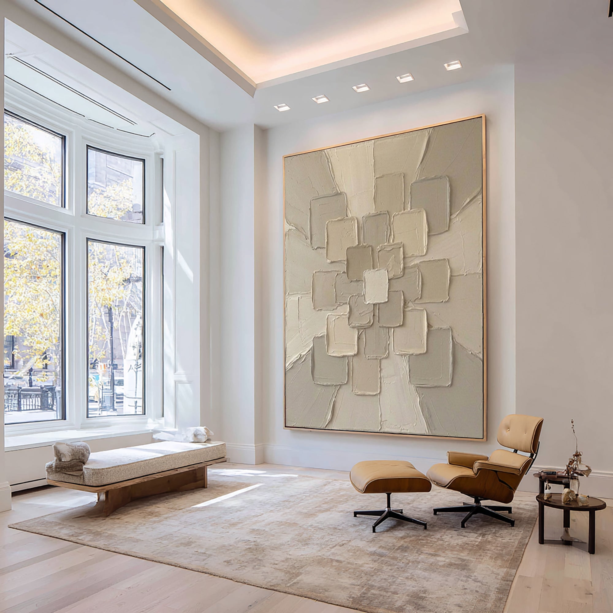 Large Neutral Geometric Texture Wall Art Modern Abstract Canvas Decor