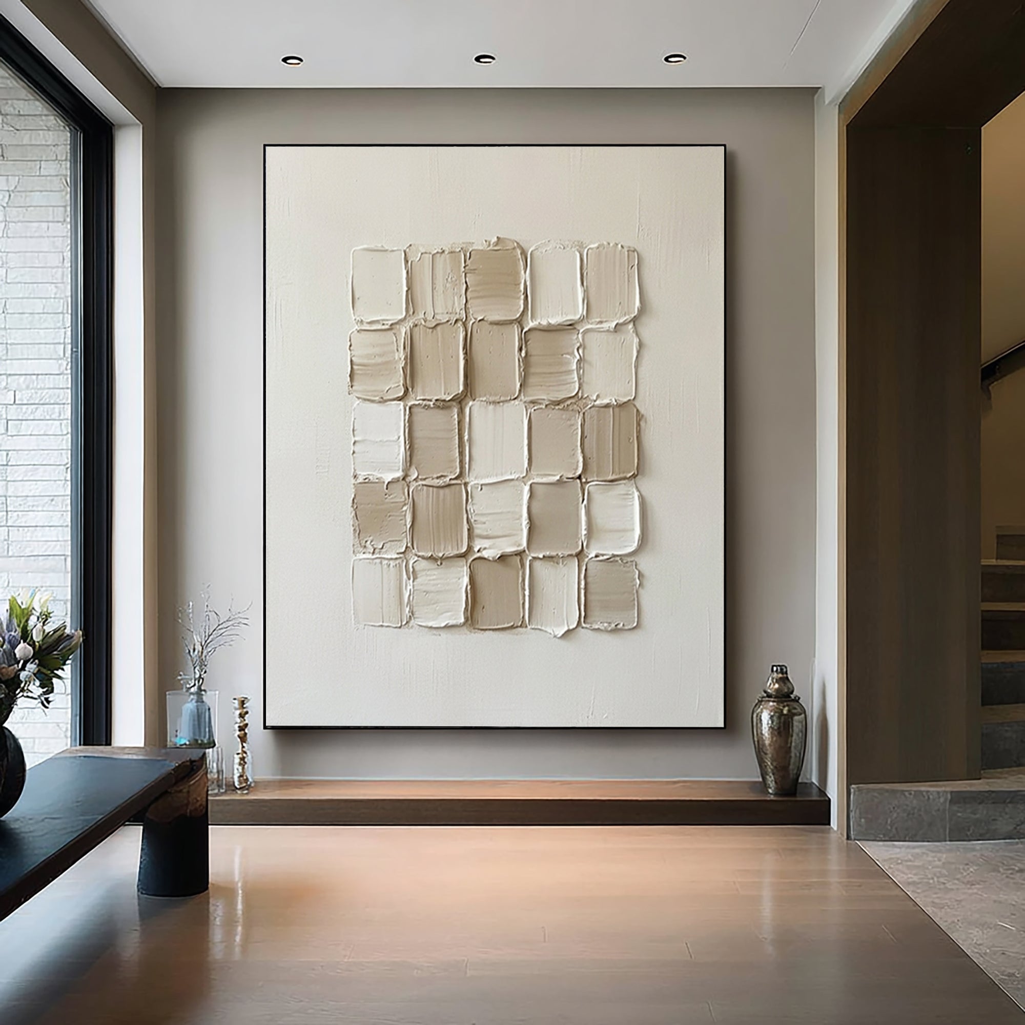 Large Neutral Textured Block Wall Art Horizontal Abstract Canvas Painting