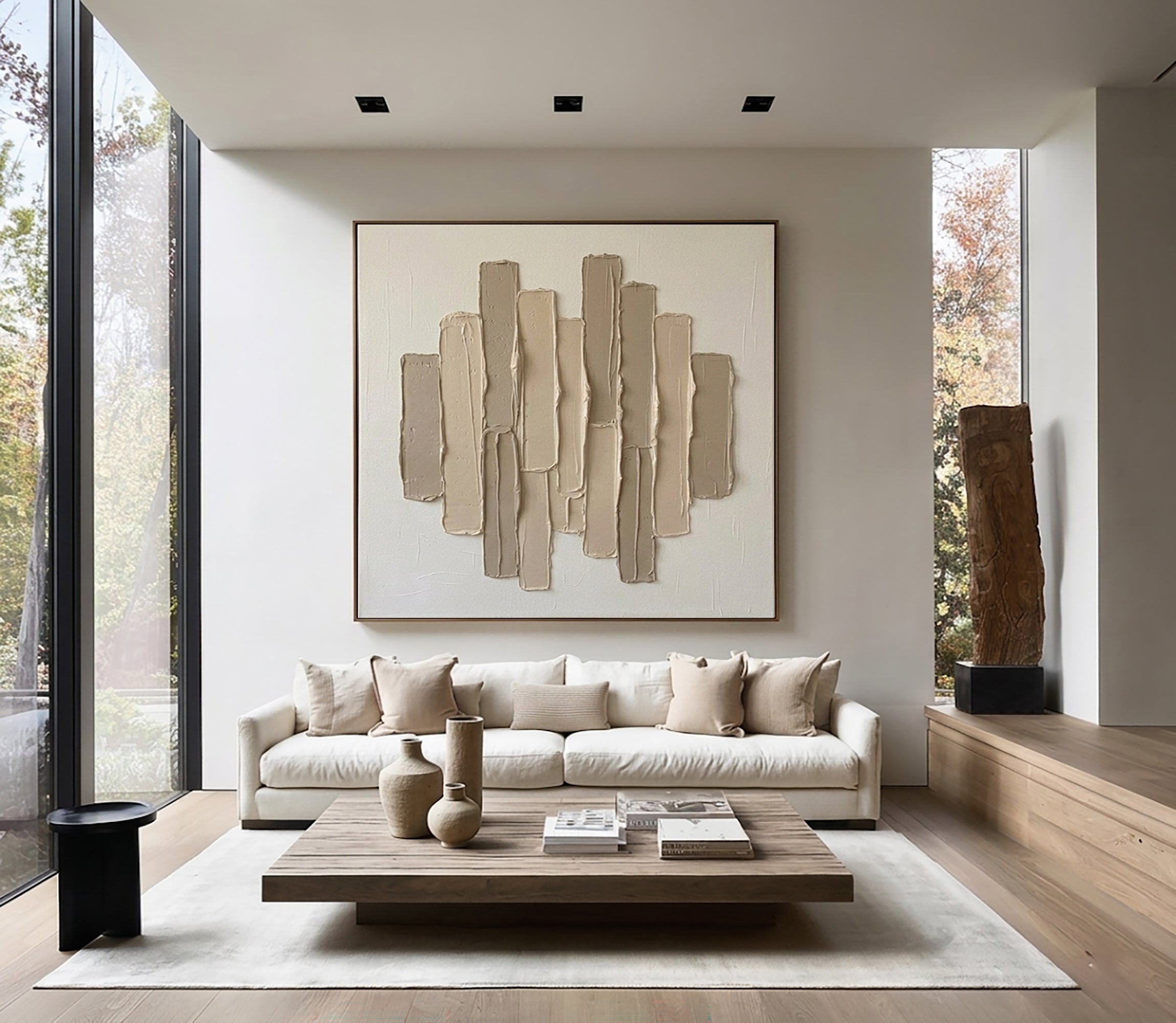 Large Architectural Columns Wall Art Neutral Textured Relief Painting 