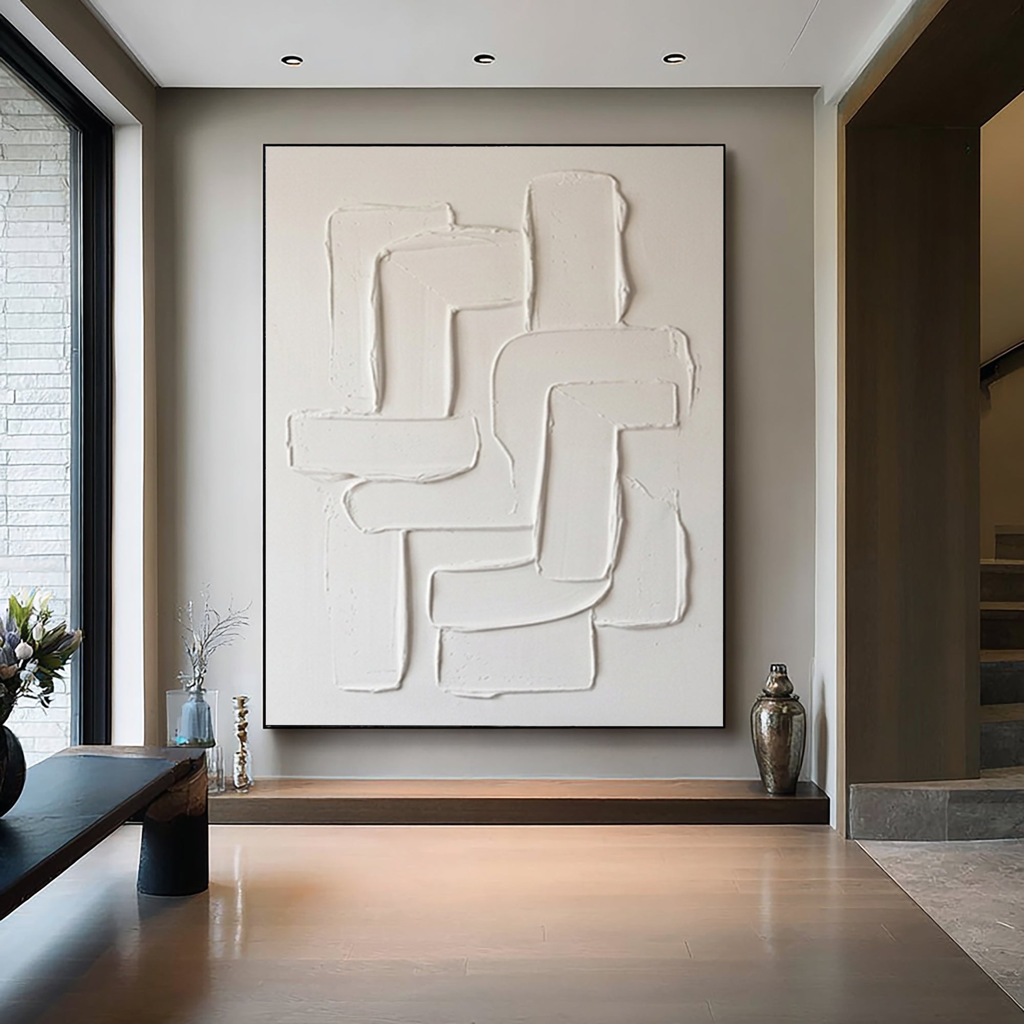 Large White Textured Abstract Wall Art Minimalist Relief Canvas Painting