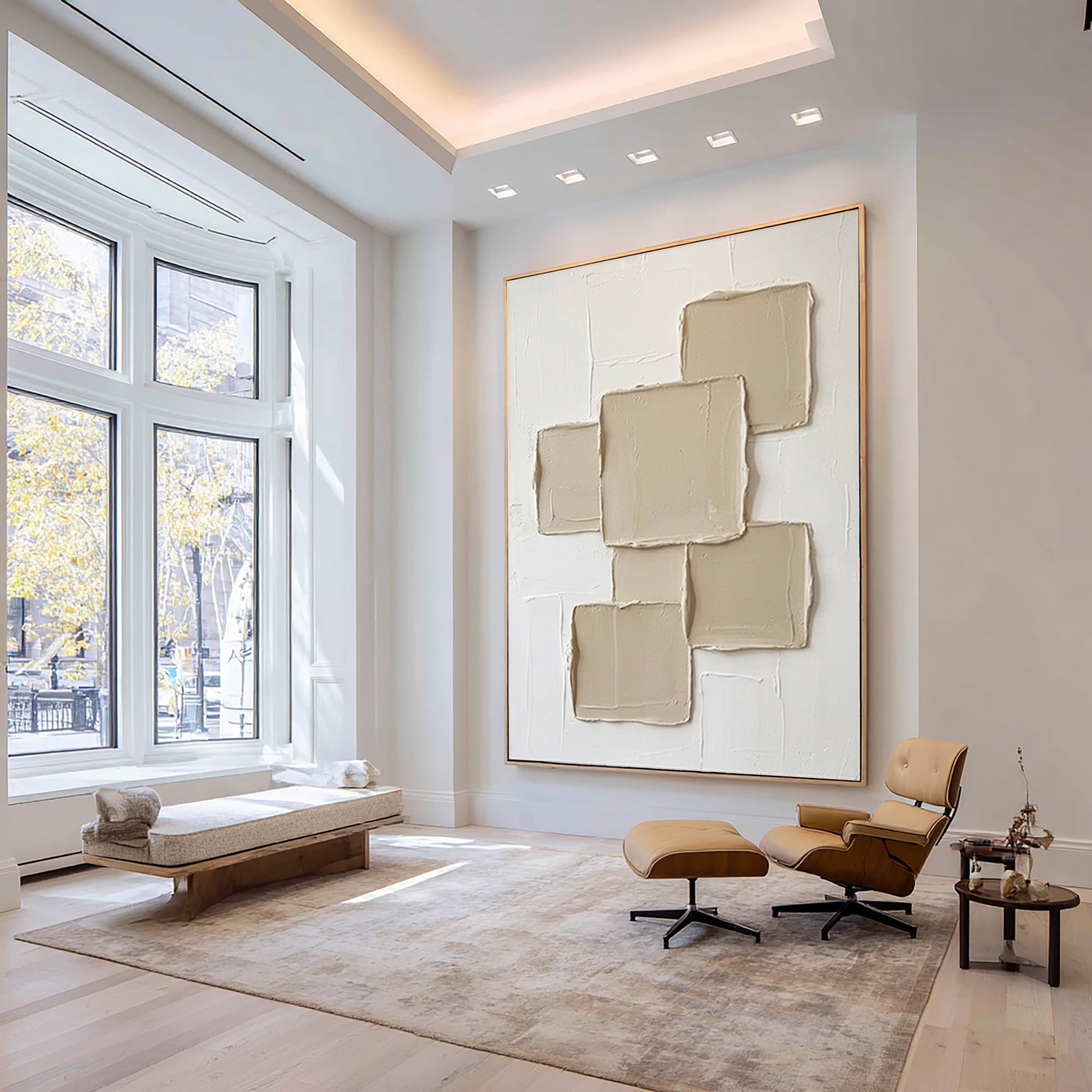 Large Geometric Textured Canvas Art Neutral Abstract Wall Decor
