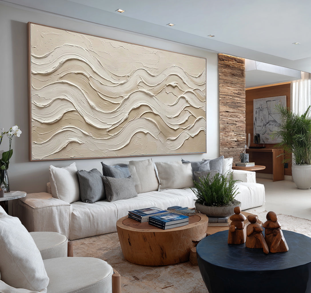 Large Textured Abstract Wall Art Neutral Geometric Canvas Painting | ArtvistaGallery 
