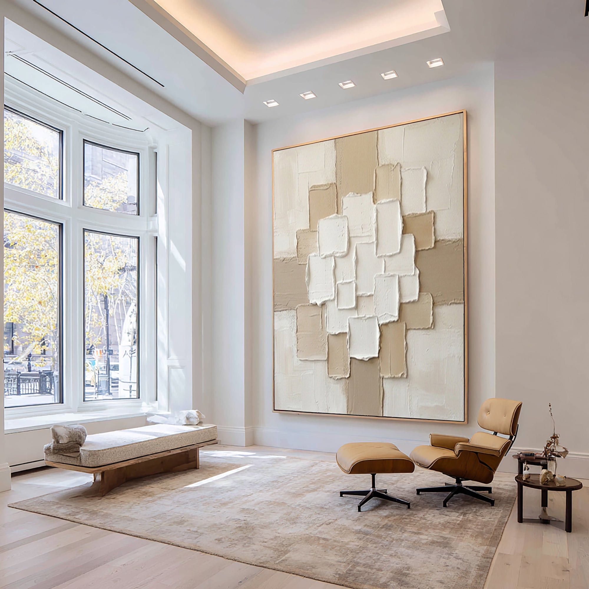 Large Neutral Geometric Matrix Canvas Art Modern Textured Wall Decor 