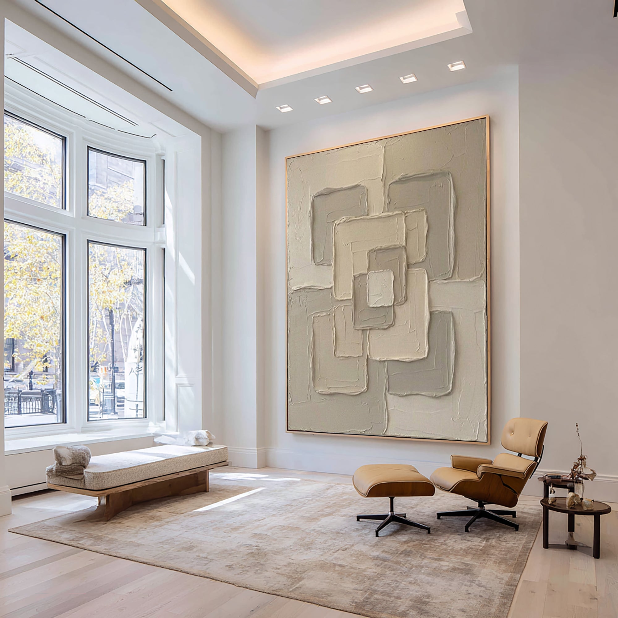 Large Neutral Interlocking Geometric Wall Art Textured Abstract Canvas 