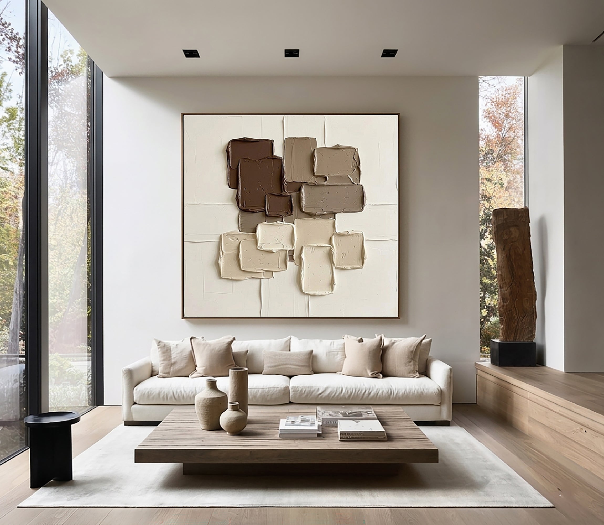 Large Earth Tone Relief Wall Art Neutral Brown Textured Painting