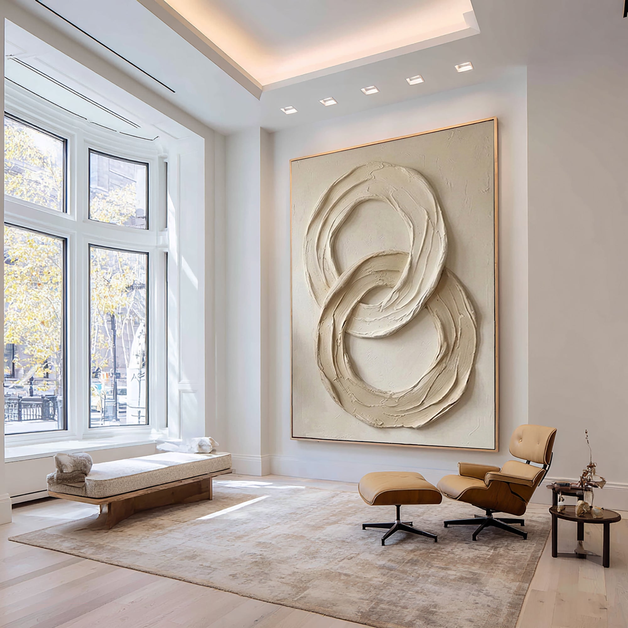 Large Neutral Abstract Circle Texture Wall Art | Hand-Painted Minimalist Canvas