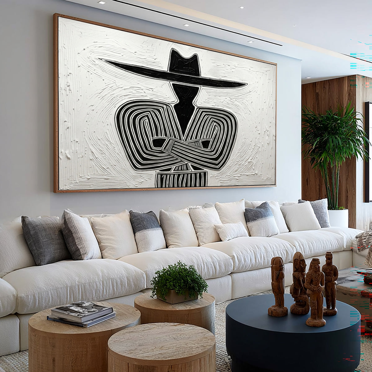 Large Oil Painting Textured Abstract Cowboy Minimalist Western Wall Art