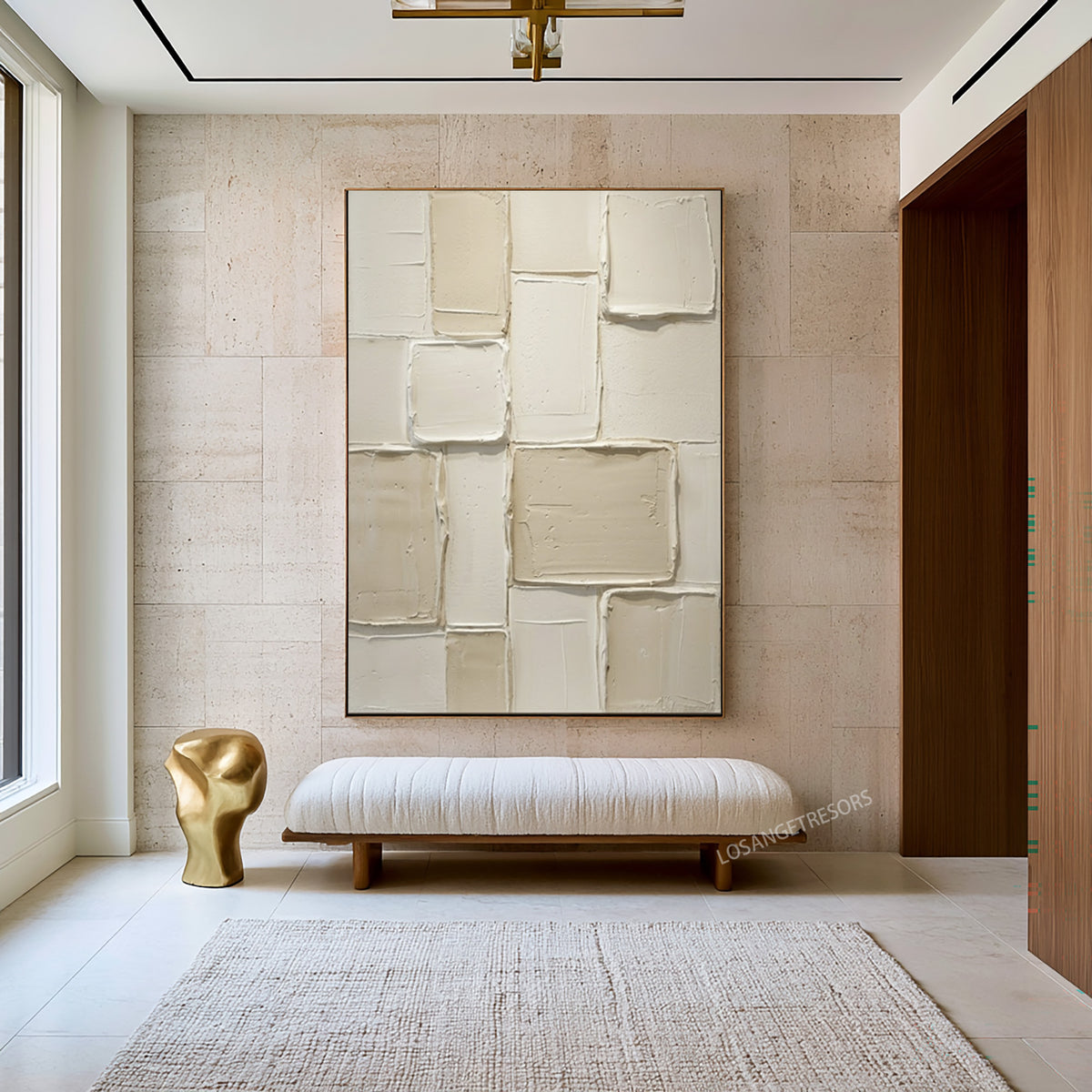 Large Architectural Minimalist Relief Wall Art Ivory Geometric Textured Abstract Painting Luxury Interior Artwork