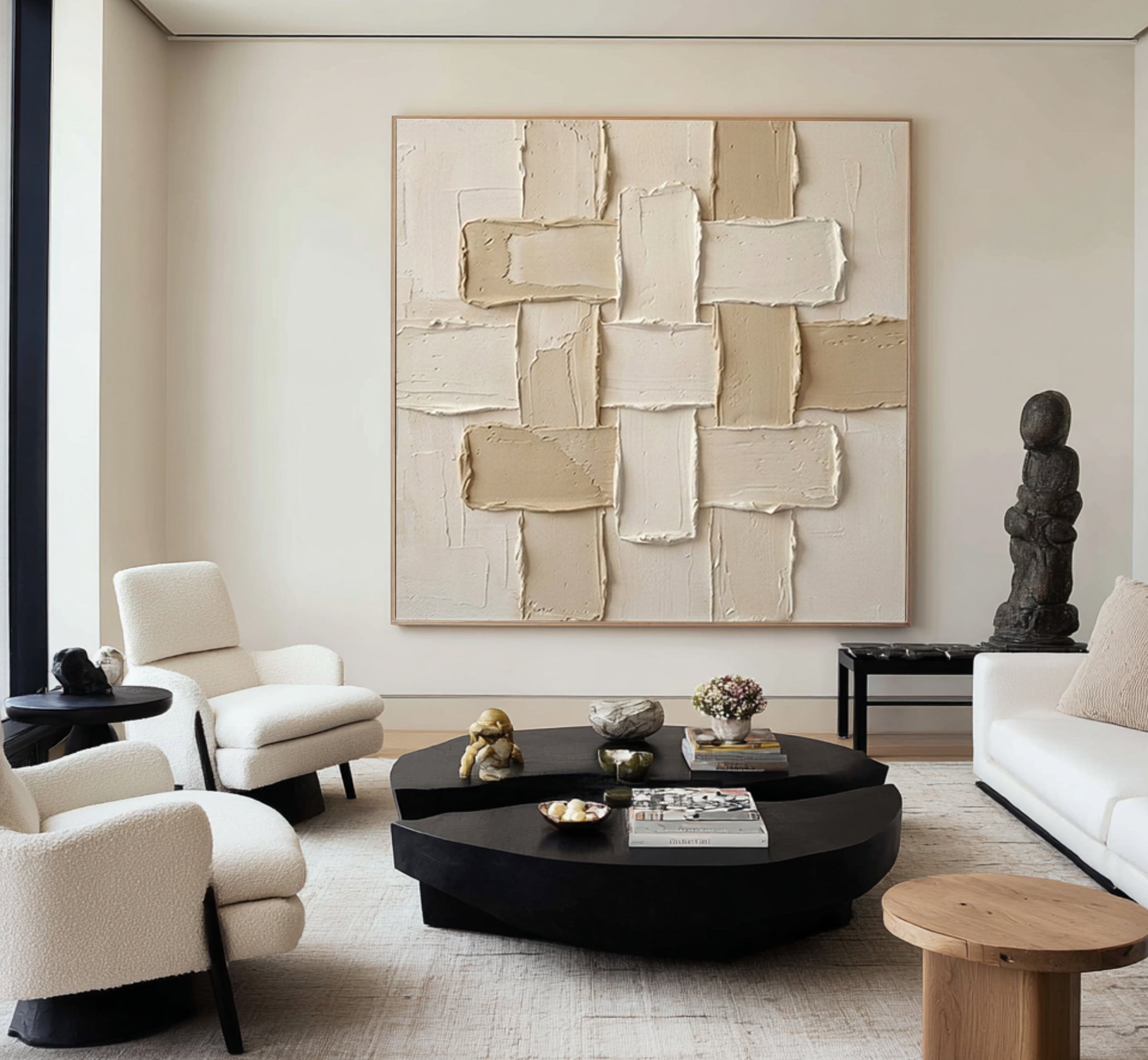 Large Balanced Relief Grid Wall Art Minimalist Neutral Painting
