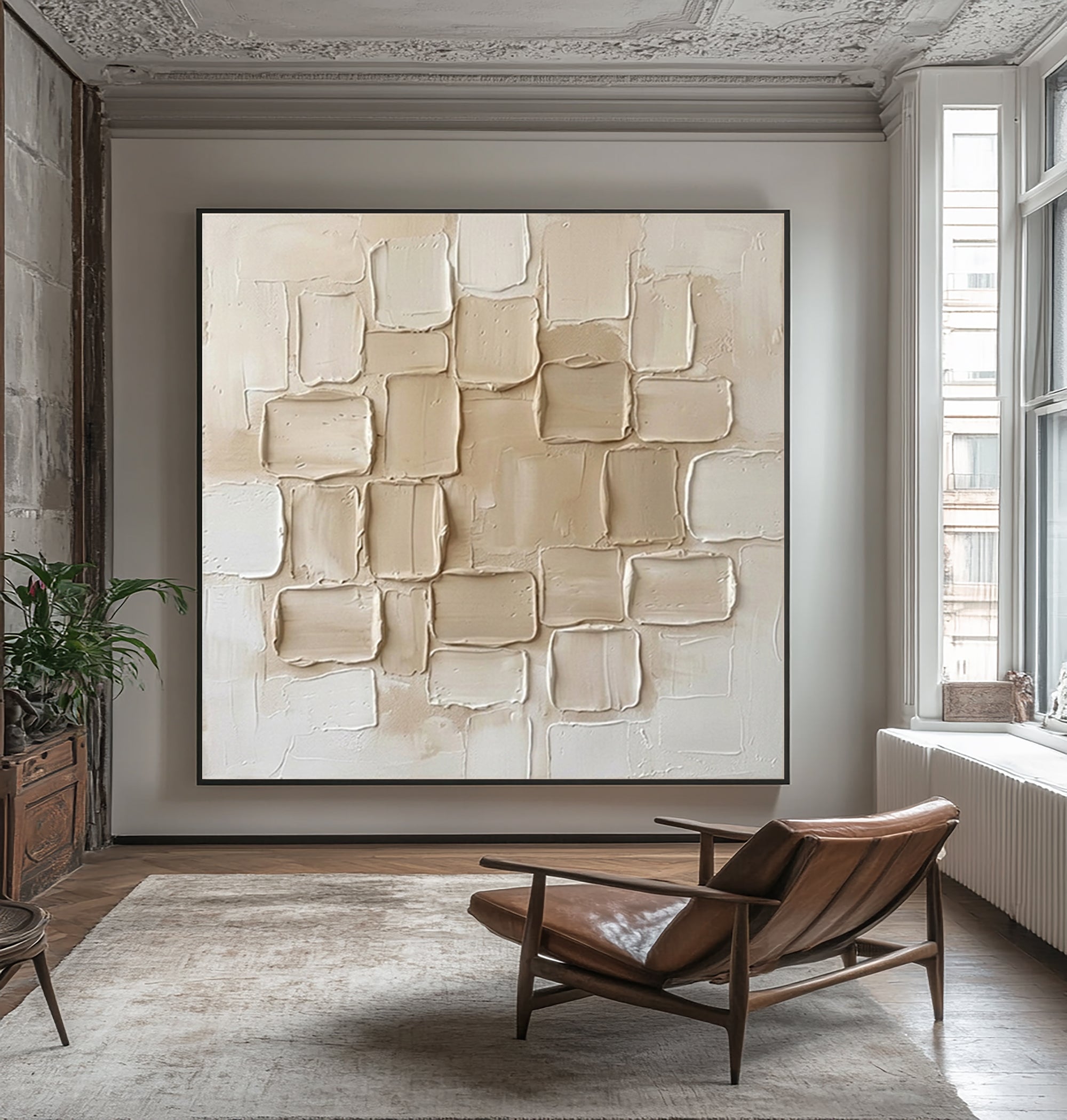 Large Neutral Sculptural Layers Wall Art Hand Painted Texture Painting 