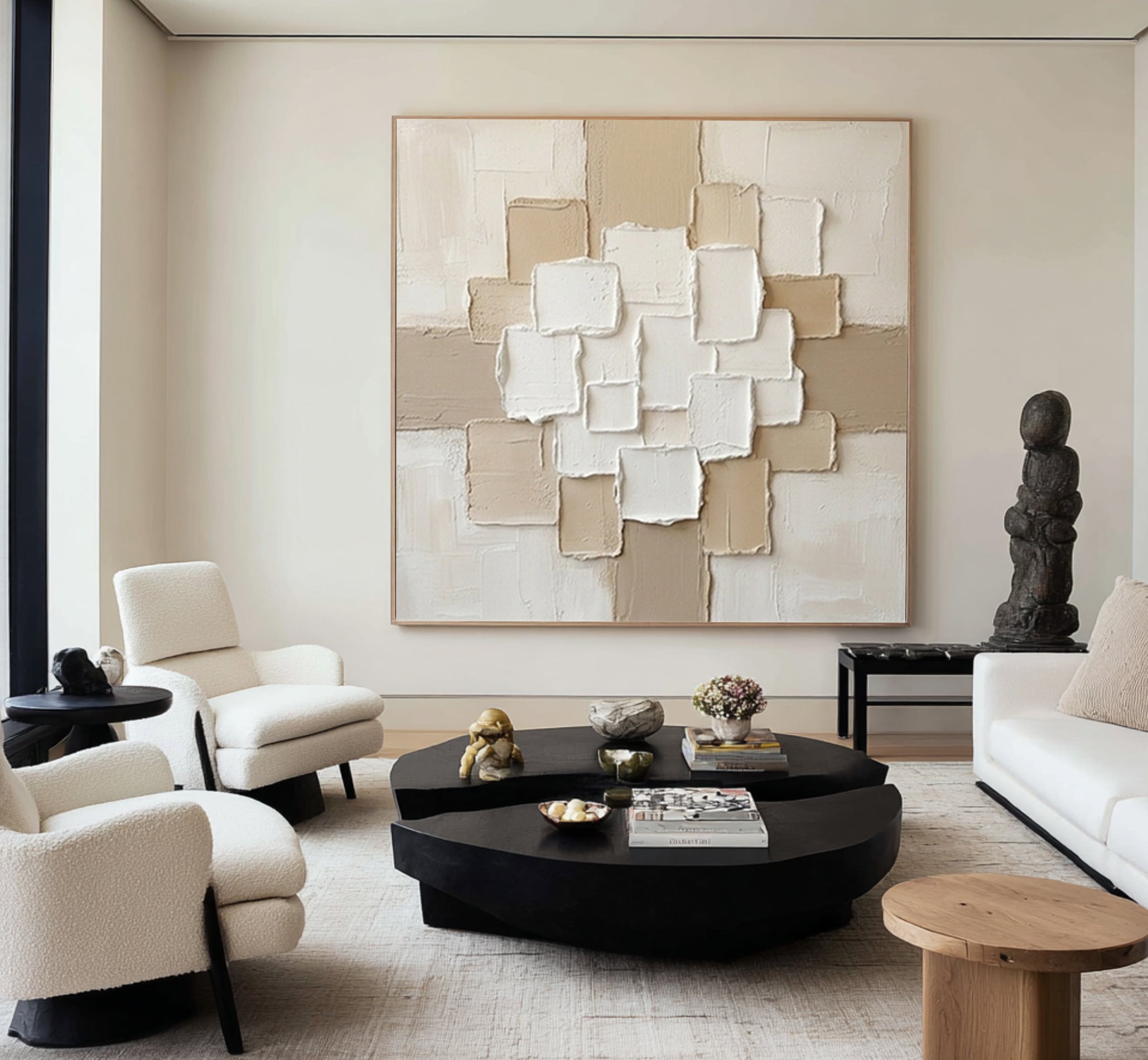 Large Ivory Balance Relief Wall Art Contemporary Neutral Painting 