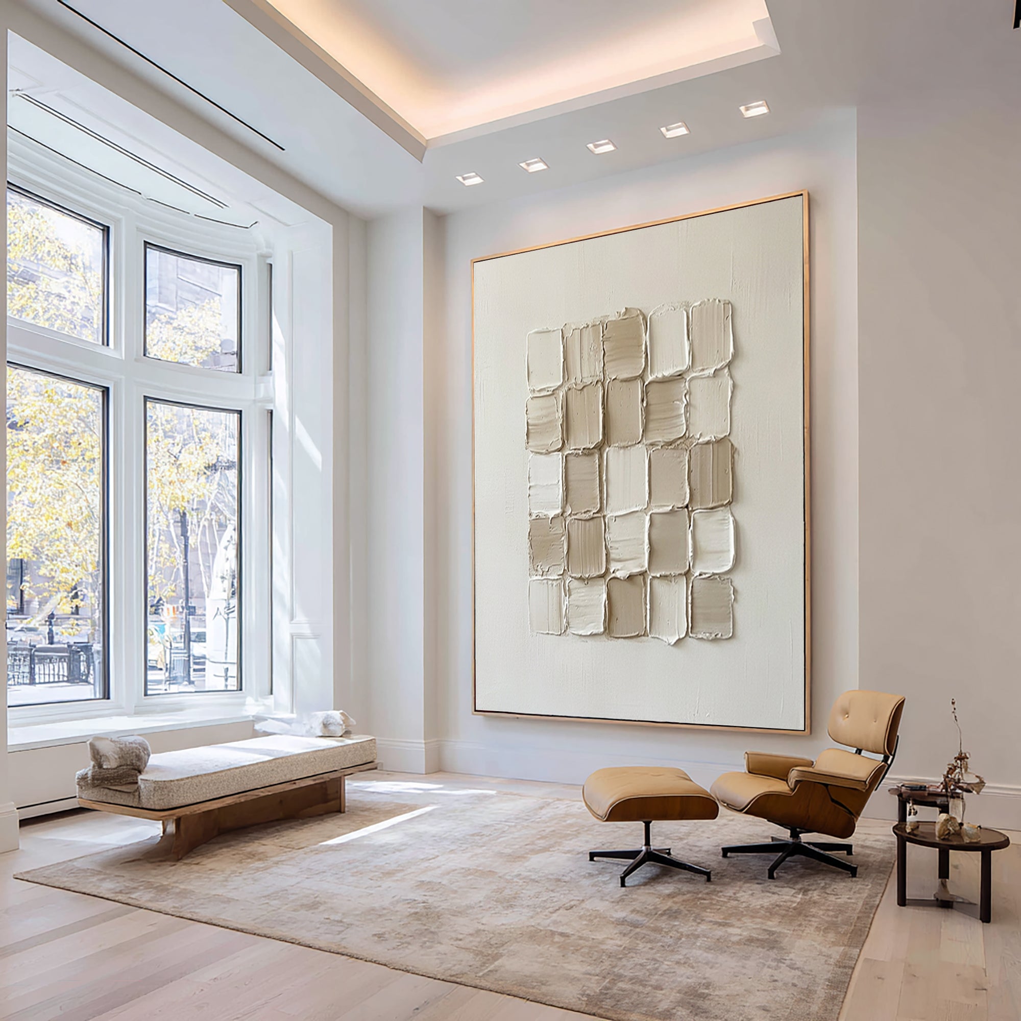 Large Neutral Textured Block Wall Art Horizontal Abstract Canvas Painting