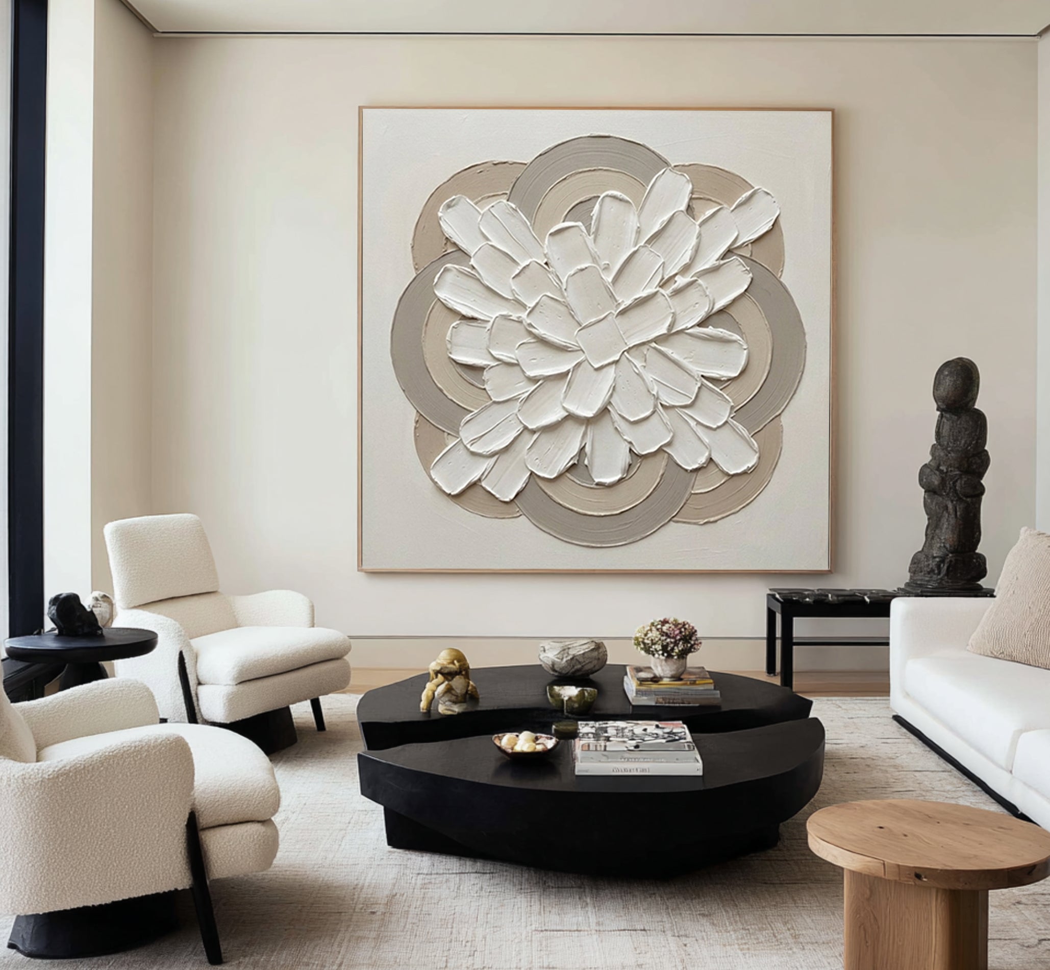 Large Petal Relief Mandala Wall Art Hand Painted Texture Painting