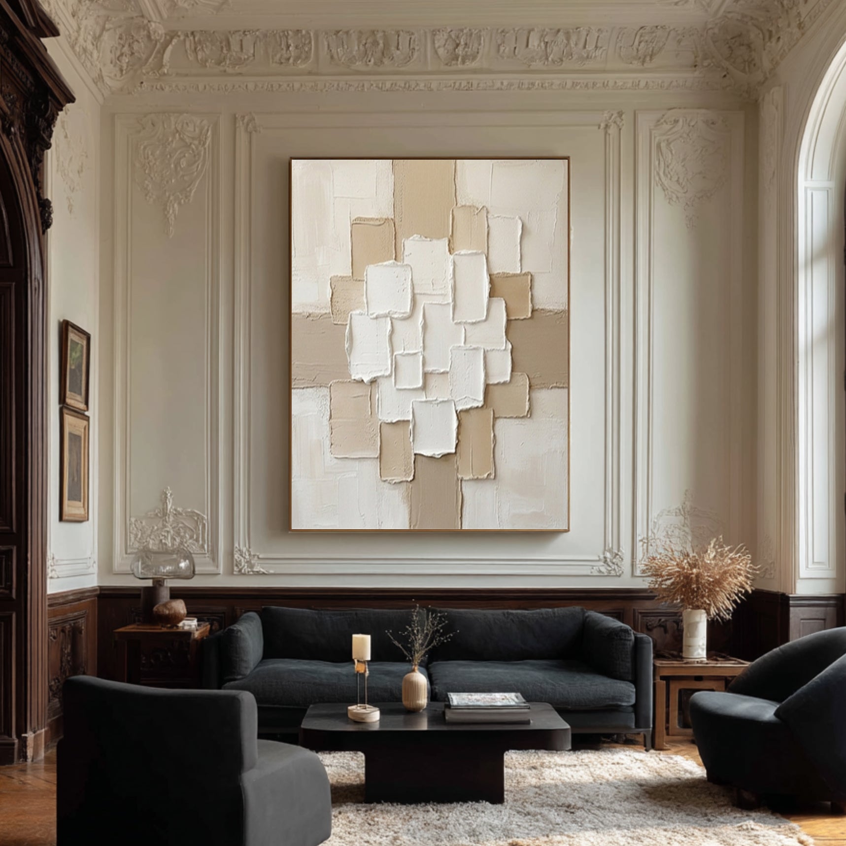 Large Neutral Geometric Matrix Canvas Art Modern Textured Wall Decor 