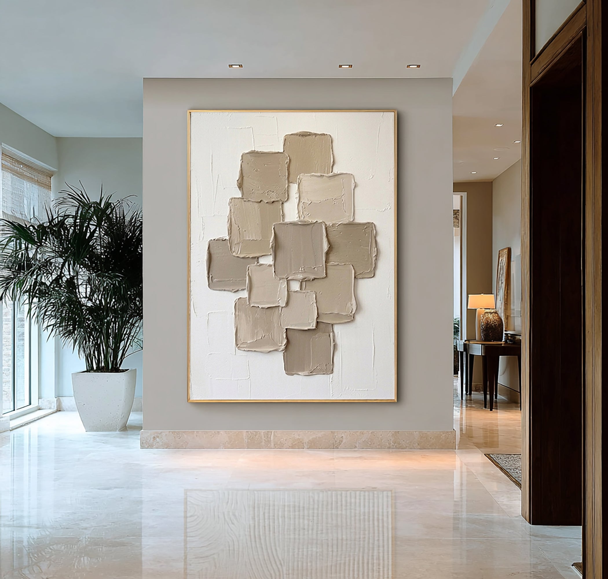 Large Stacked Cubes Textured Canvas Art Contemporary Neutral Wall Decor 