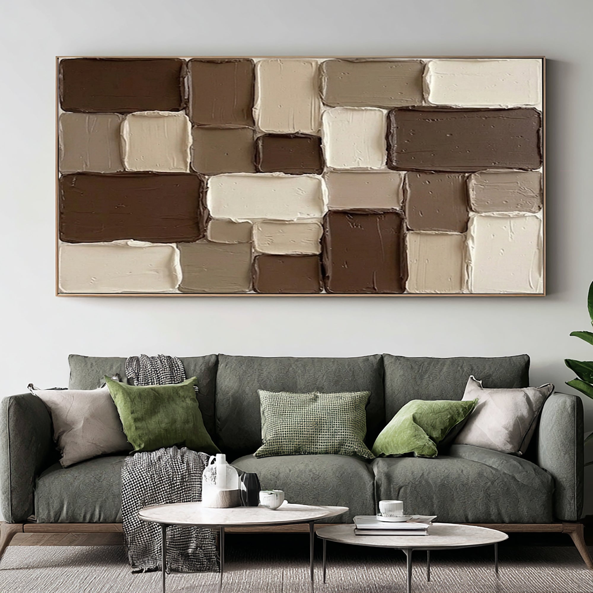 Large Geometric Textured Canvas Art Neutral Brown Abstract Painting | ArtvistaGallery