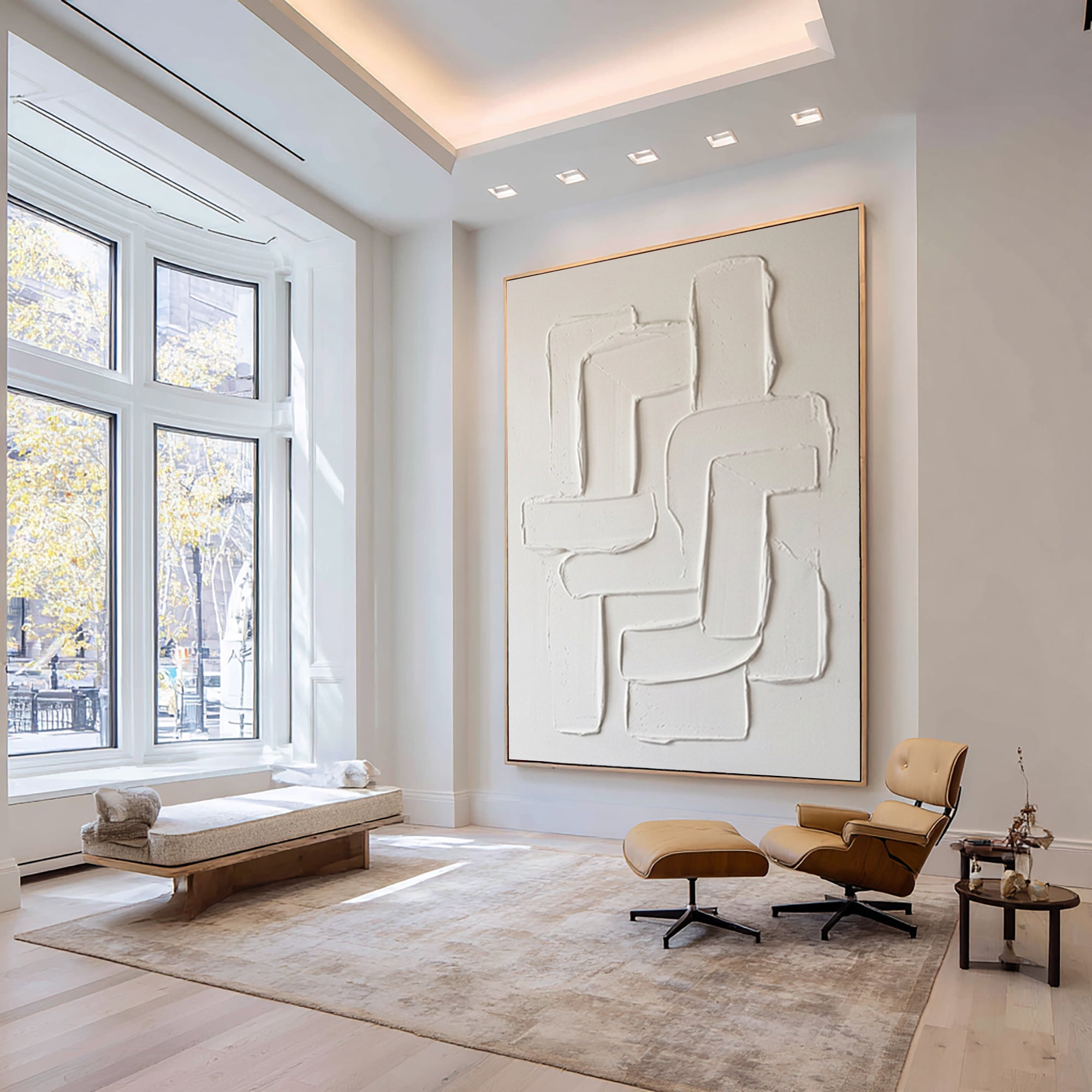 Large White Textured Abstract Wall Art Minimalist Relief Canvas Painting