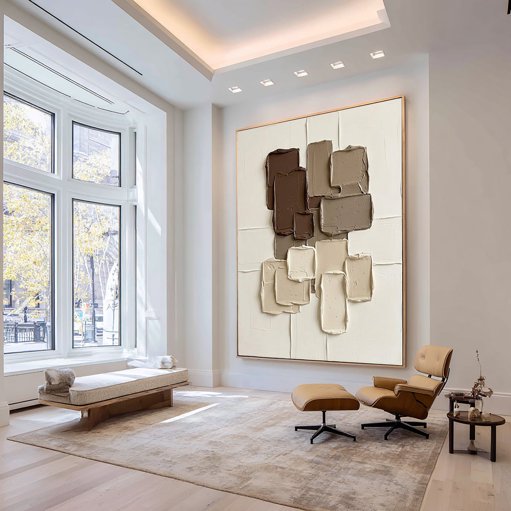 Large Modern Mocha Abstract Canvas Art Neutral Textured Wall Decor 
