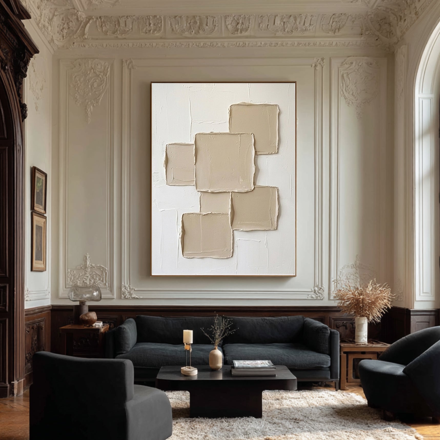 Large Geometric Textured Canvas Art Neutral Abstract Wall Decor