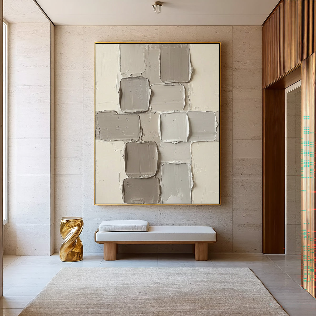Fragments Suspended In Soft Light Large Neutral Abstract Wall Art Textured Sculptural Relief Painting
