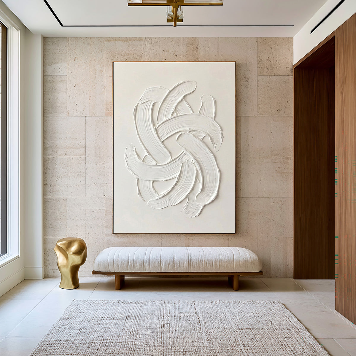 Large Minimal Textured Abstract Wall Art Hand Painted Oil Painting Contemporary Sculpture Inspired Artwork Modern Luxury Home Decor