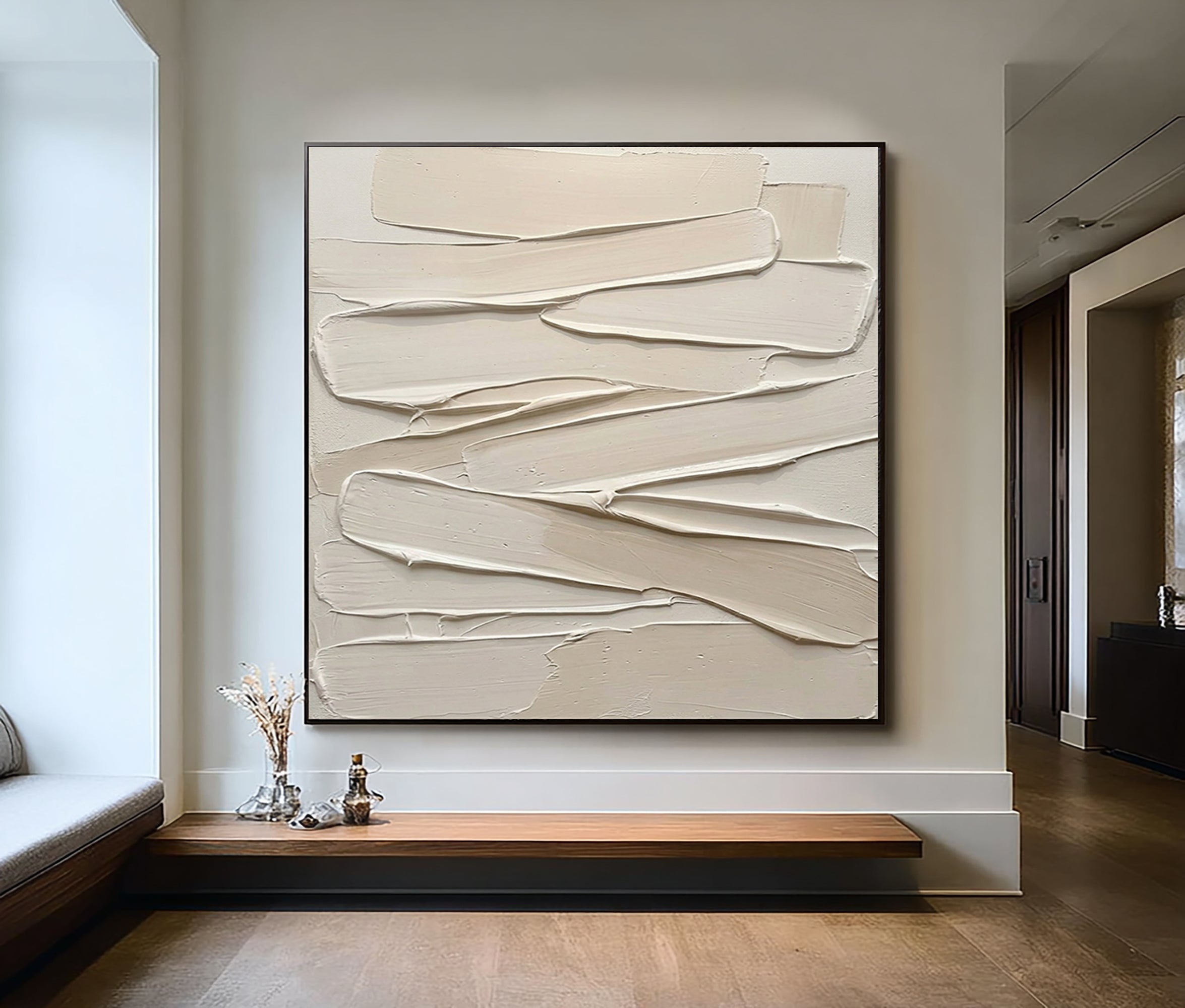 Large Neutral Textured Wall Art Hand Painted Minimalist Canvas 