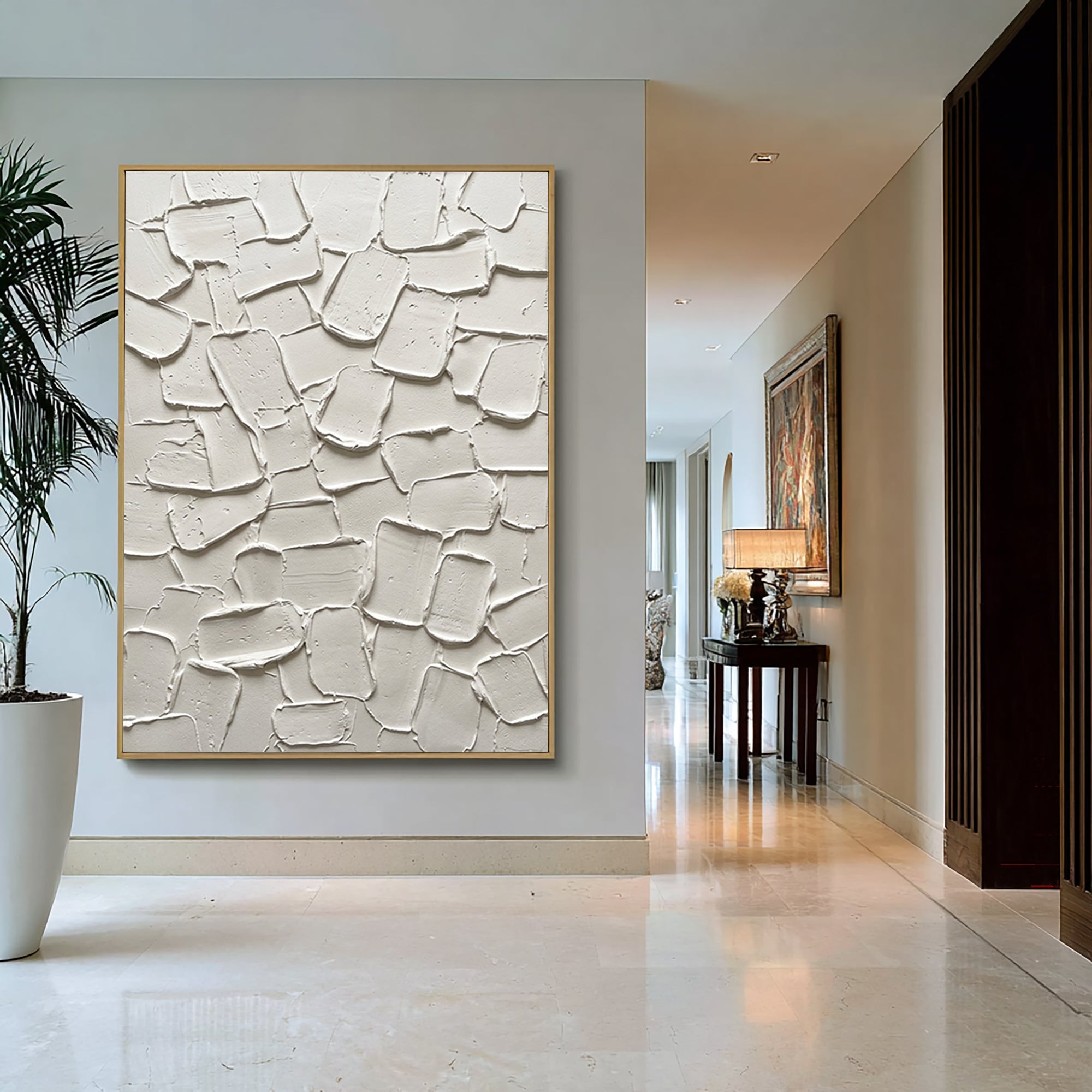 Large Textured Abstract Wall Art Neutral Beige Impasto Canvas Painting 