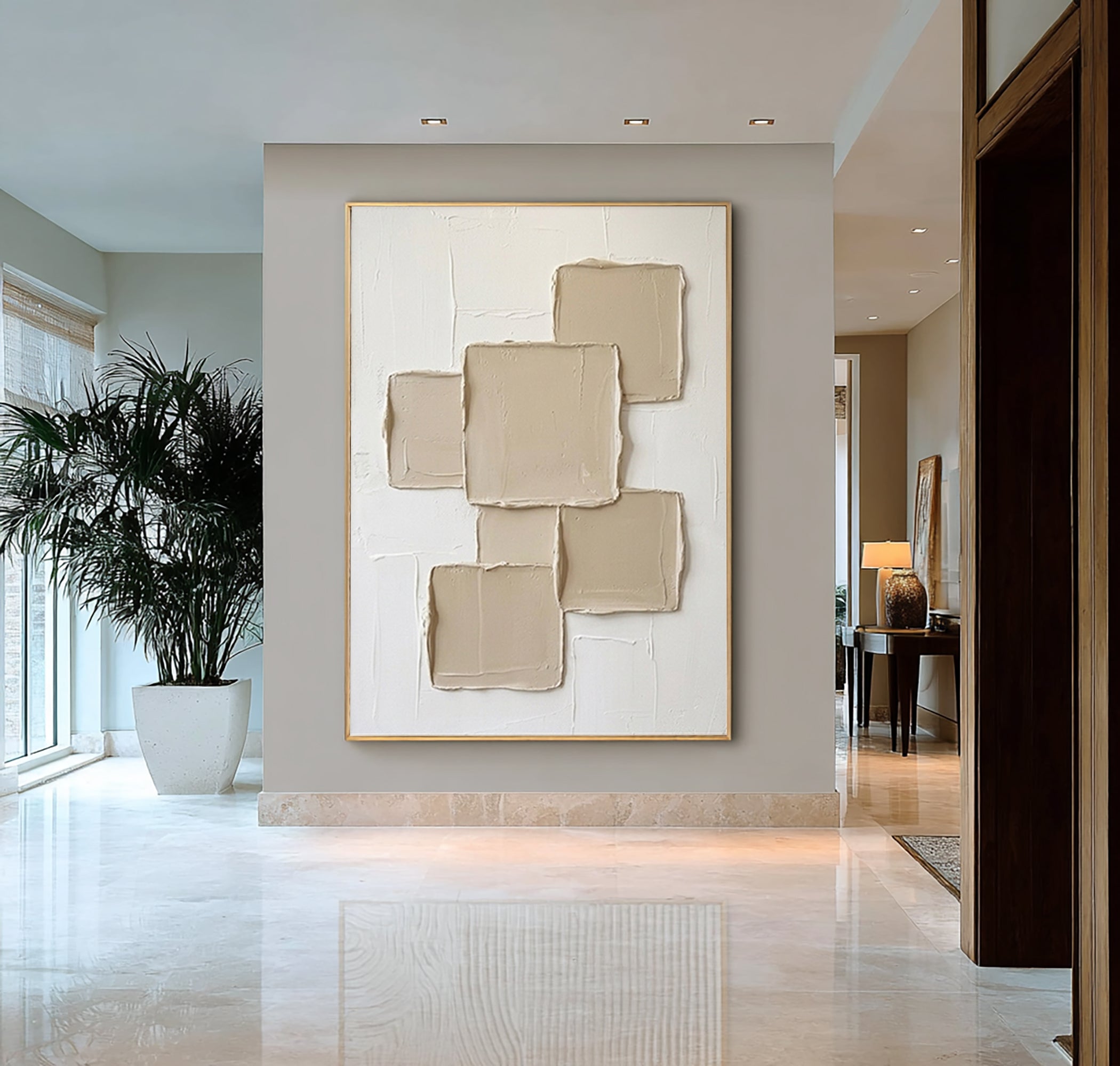 Large Geometric Textured Canvas Art Neutral Abstract Wall Decor