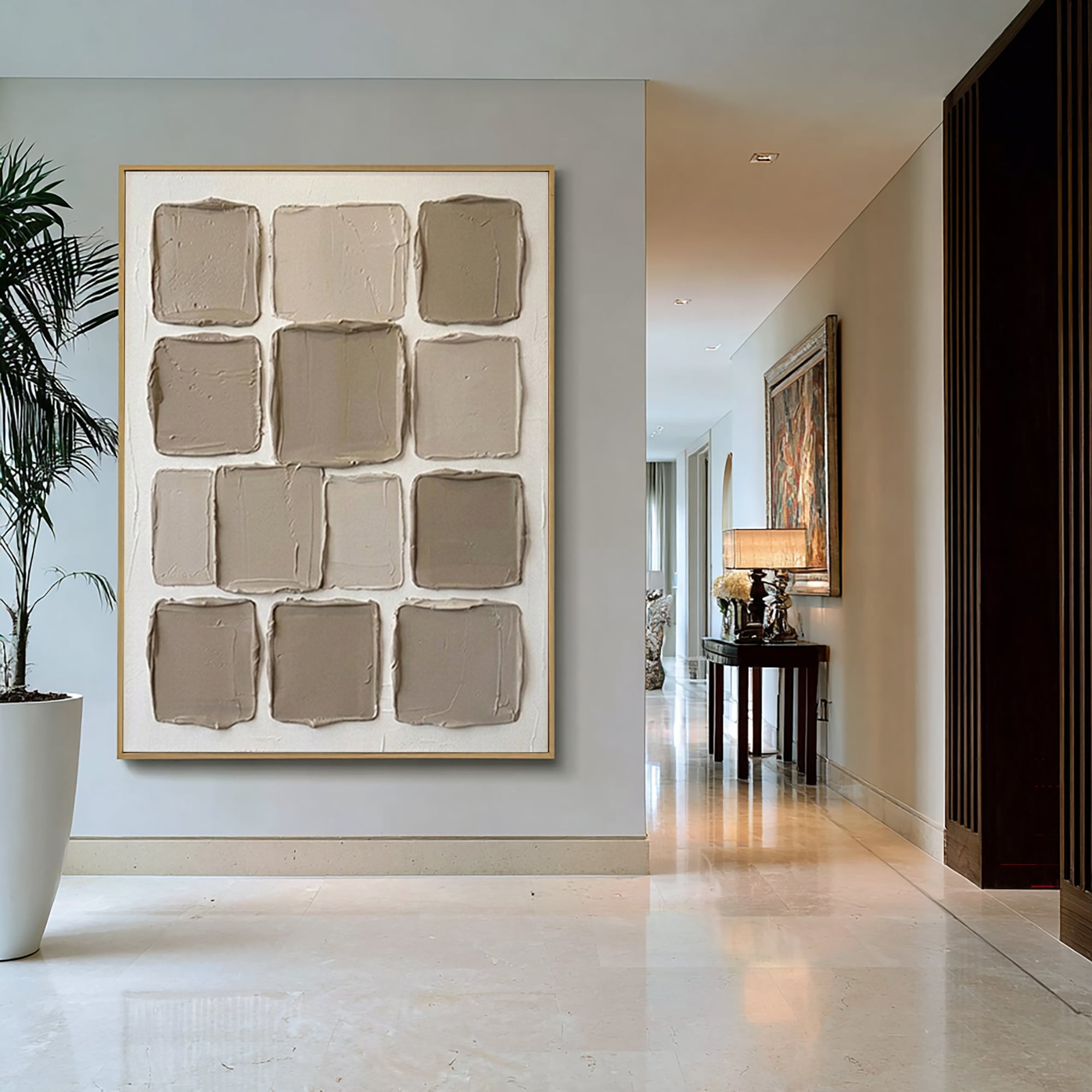 Large Neutral Textured Wall Art Minimalist Geometric Canvas Painting