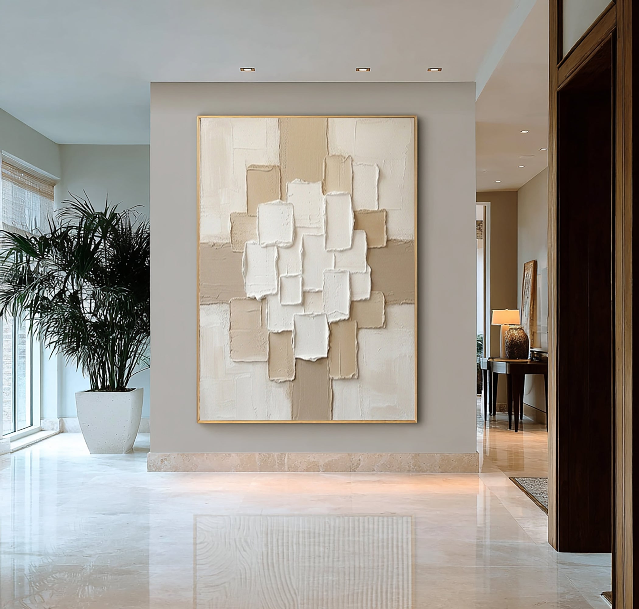 Large Neutral Geometric Matrix Canvas Art Modern Textured Wall Decor 