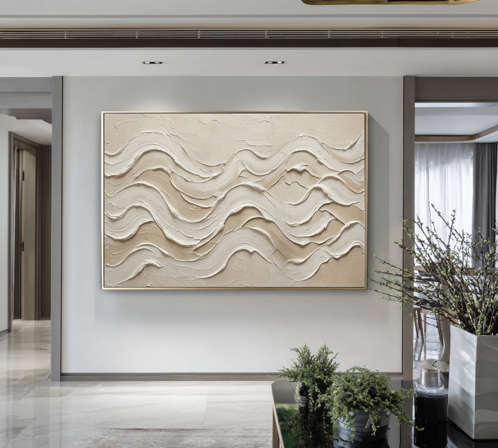 Large Textured Abstract Wall Art Neutral Geometric Canvas Painting | ArtvistaGallery 