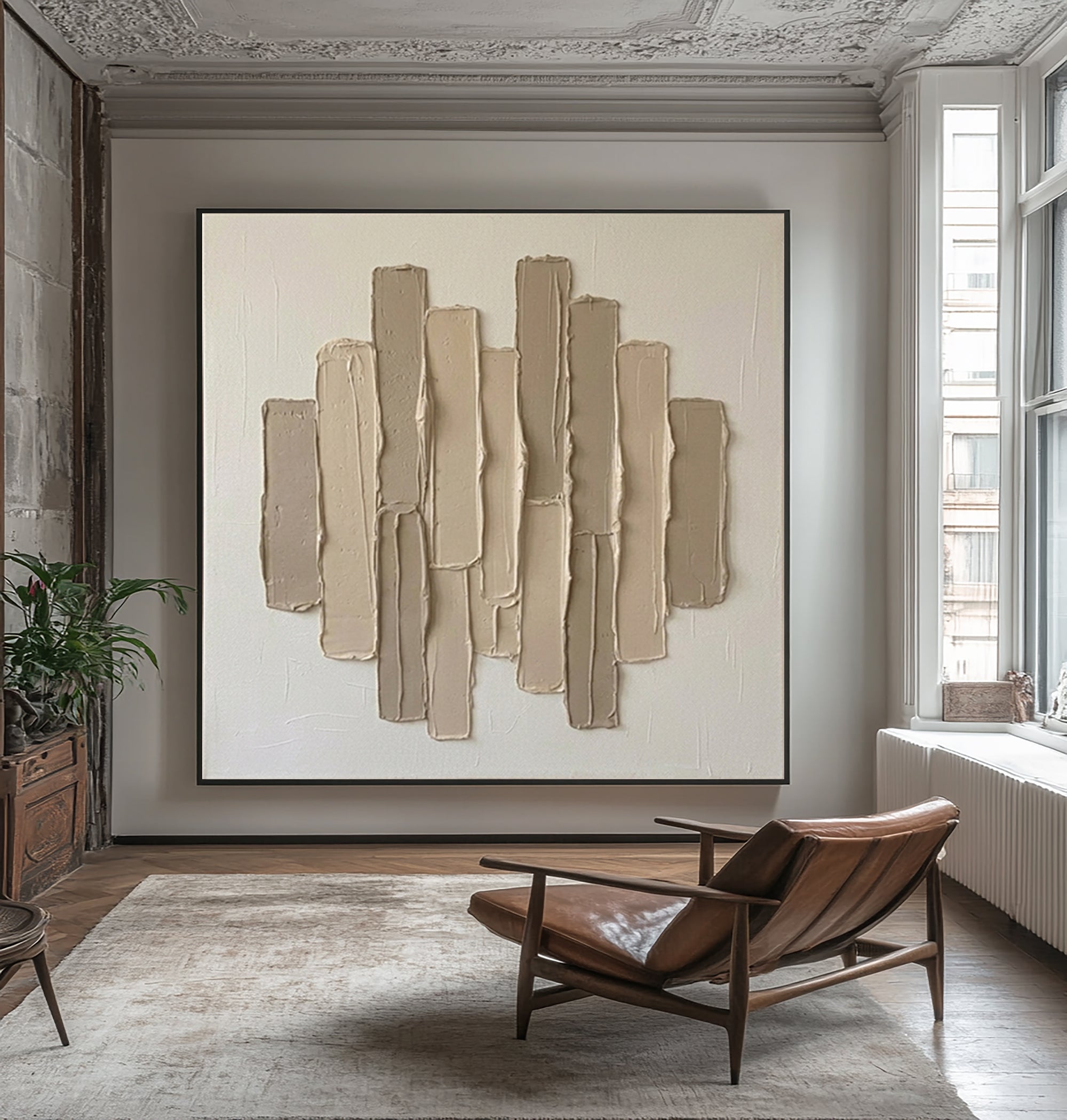 Large Architectural Columns Wall Art Neutral Textured Relief Painting 
