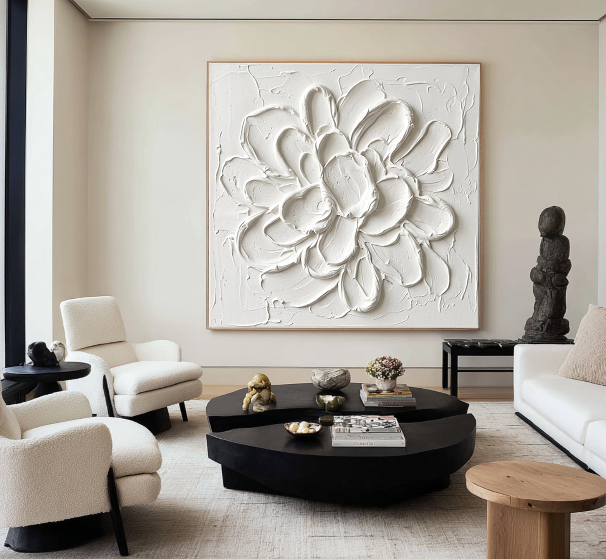 Large Blooming Relief Texture Canvas Art Contemporary Neutral Wall Decor