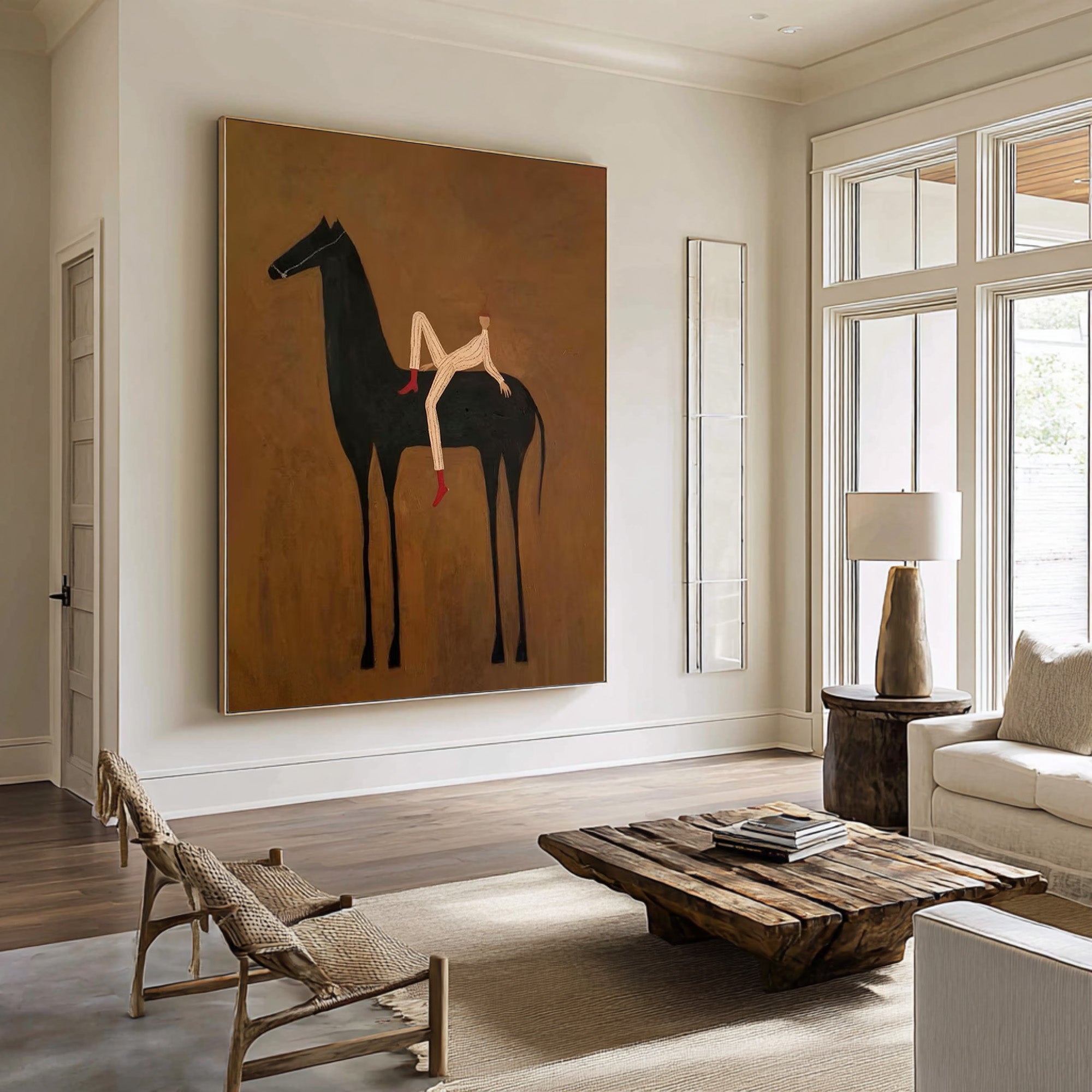 Large Abstract Horse Rider Wall Art Contemporary Equestrian Painting