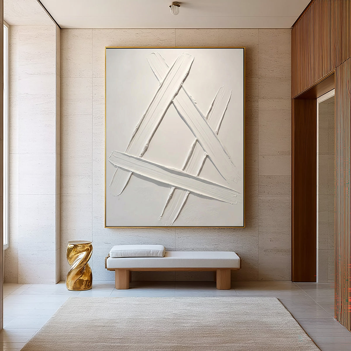 Quiet Crossing Contemporary Wall Painting Hand Painted Neutral Geometric Artwork Modern Interior Decor
