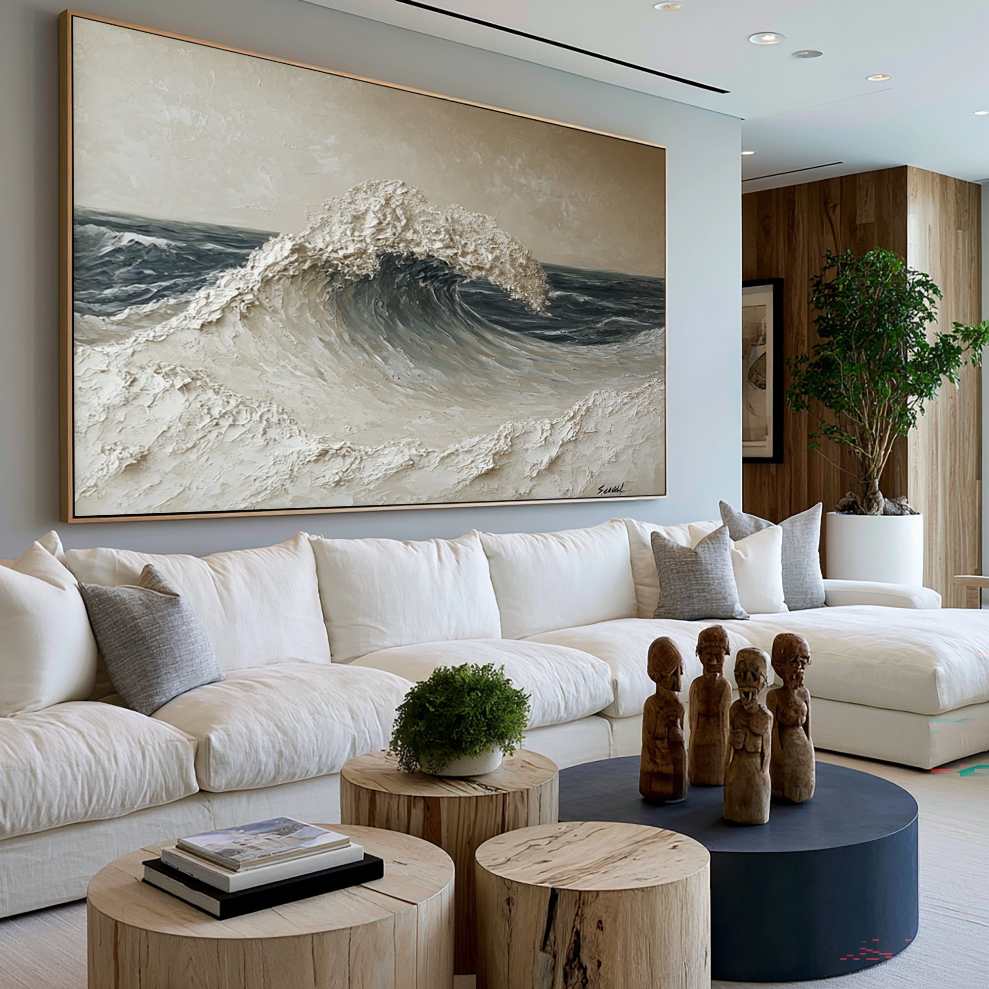 Large Powerful Ocean Wave Wall Art Textured Seascape Oil Painting Dramatic Coastal Artwork Modern Interior Decor