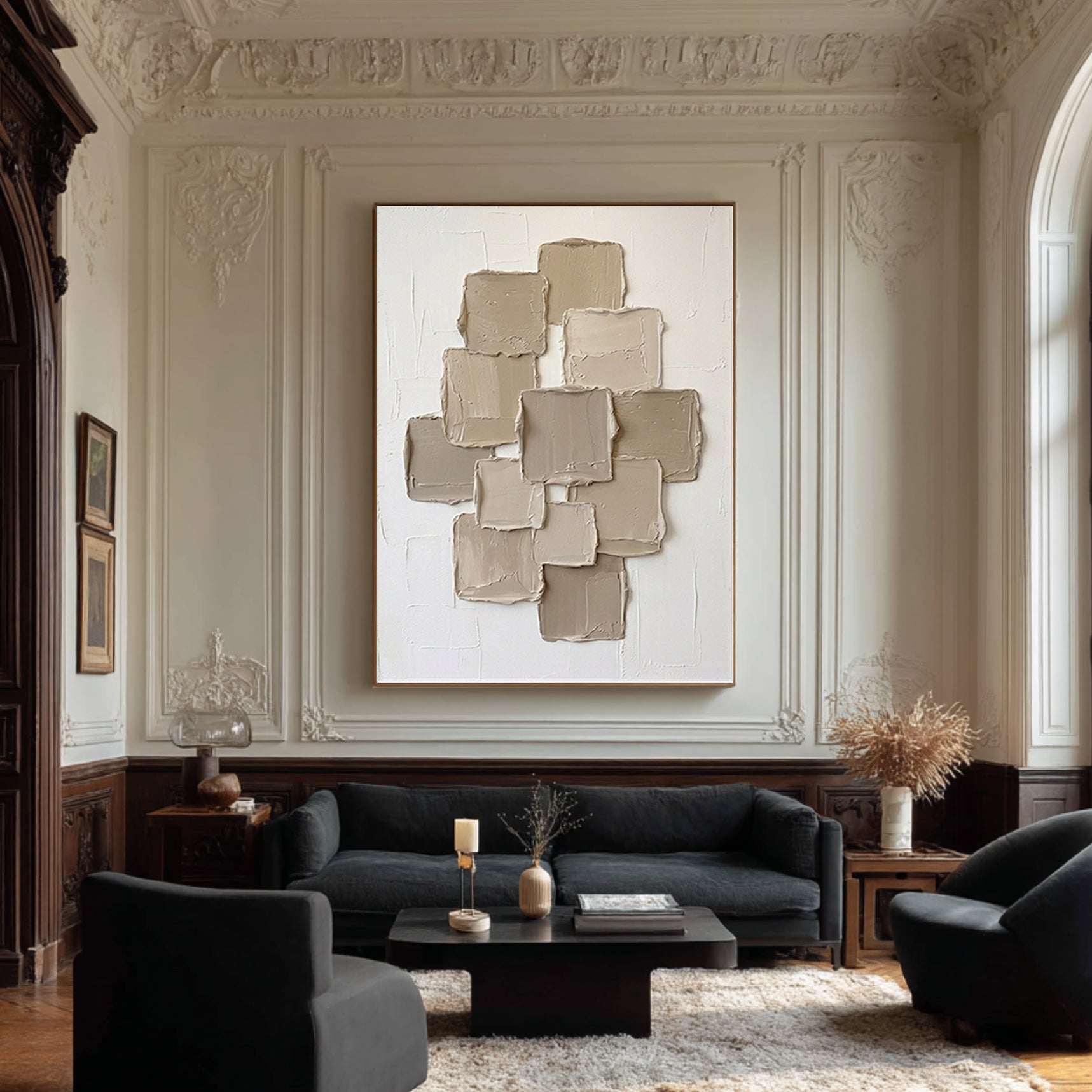 Large Stacked Cubes Textured Canvas Art Contemporary Neutral Wall Decor 