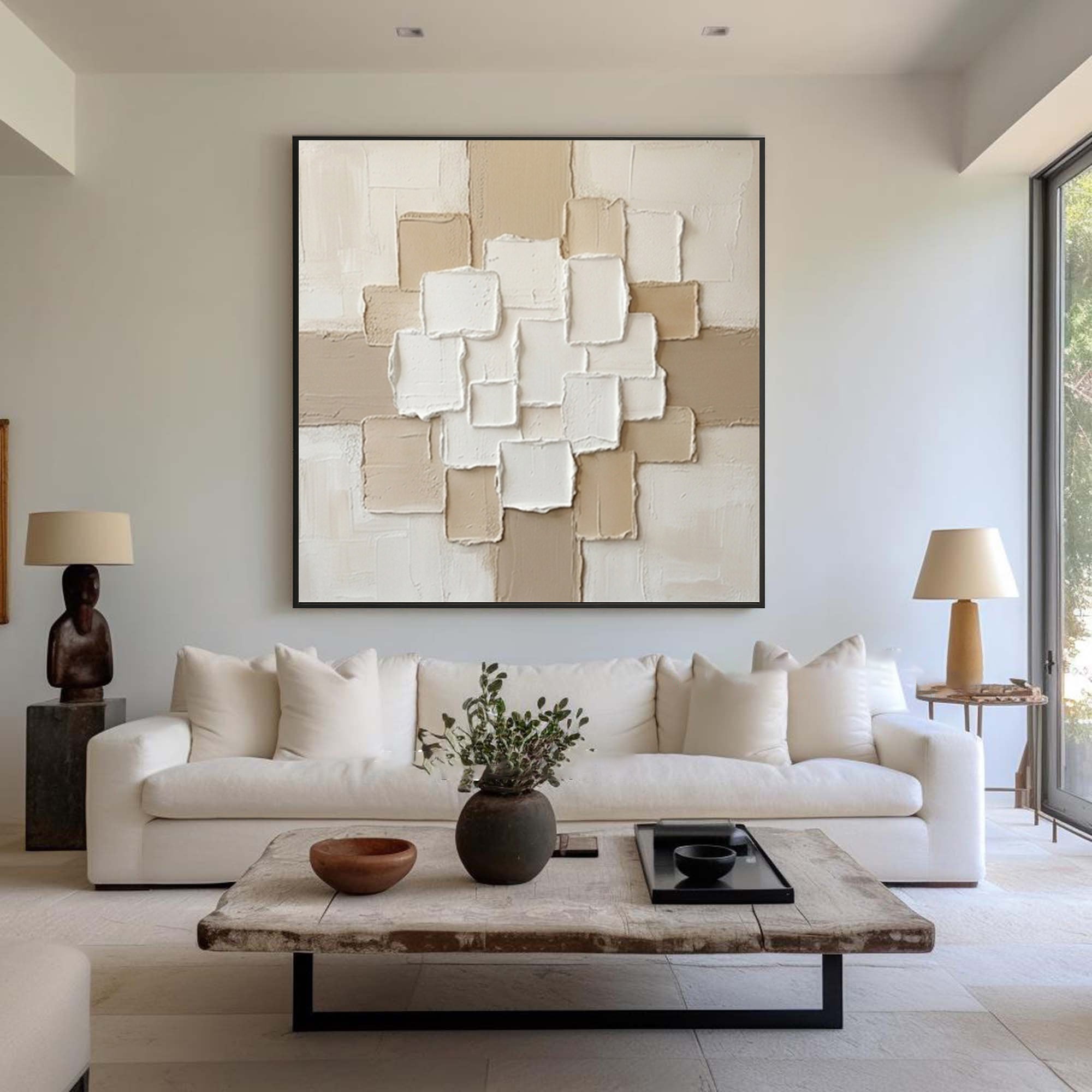 Large Ivory Balance Relief Wall Art Contemporary Neutral Painting 