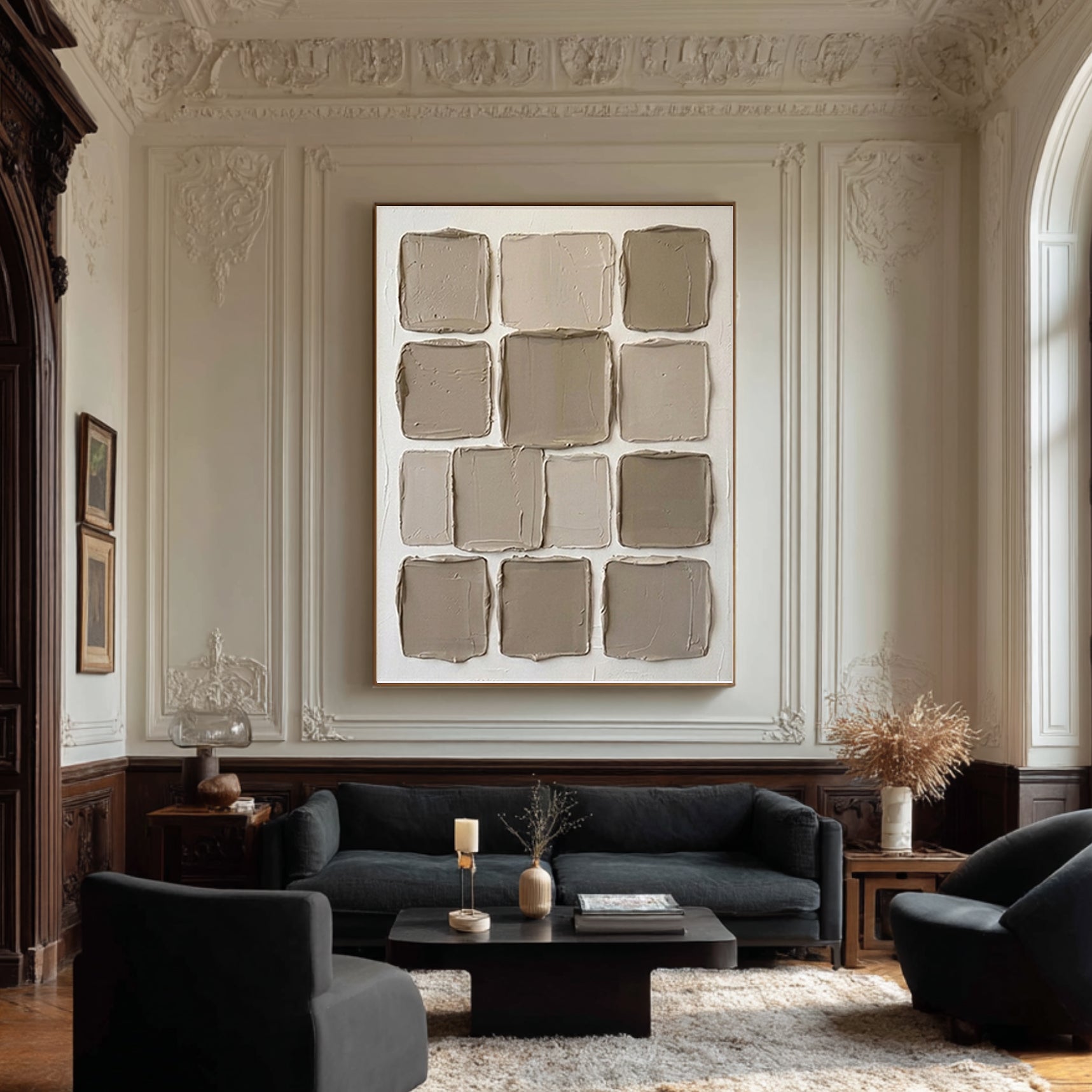 Large Neutral Textured Wall Art Minimalist Geometric Canvas Painting