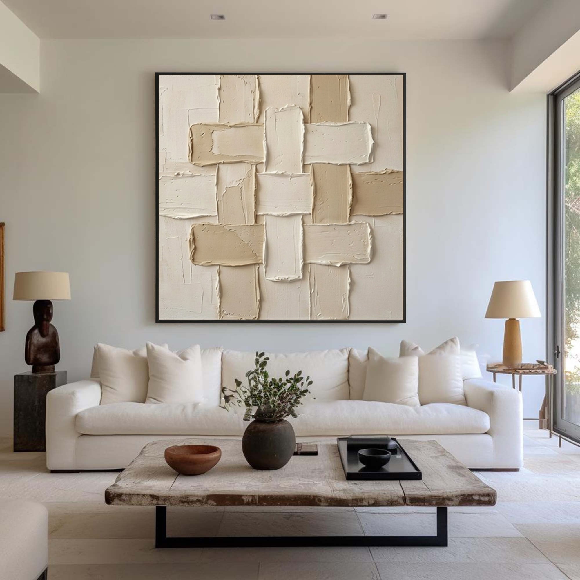 Large Balanced Relief Grid Wall Art Minimalist Neutral Painting