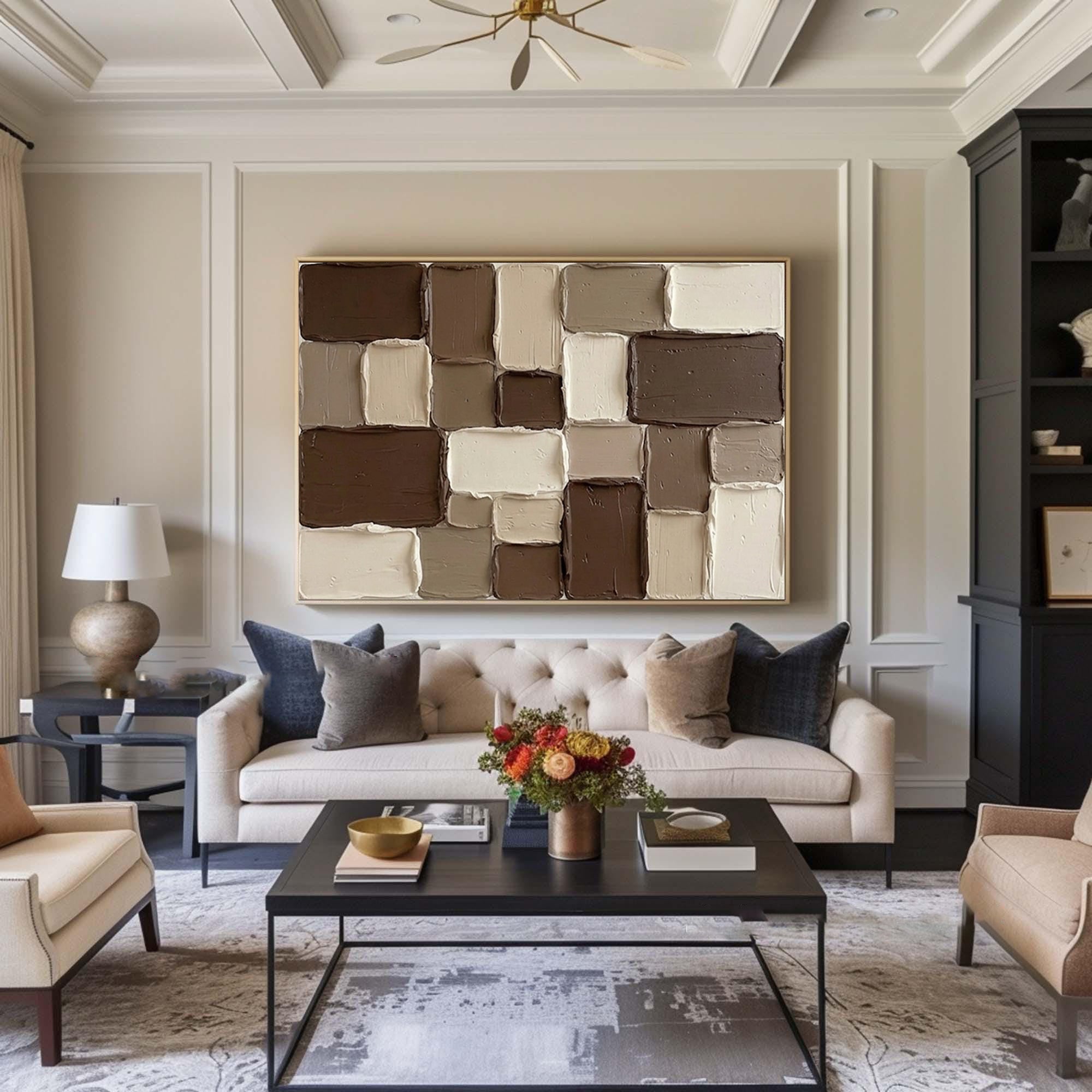 Large Geometric Textured Canvas Art Neutral Brown Abstract Painting | ArtvistaGallery