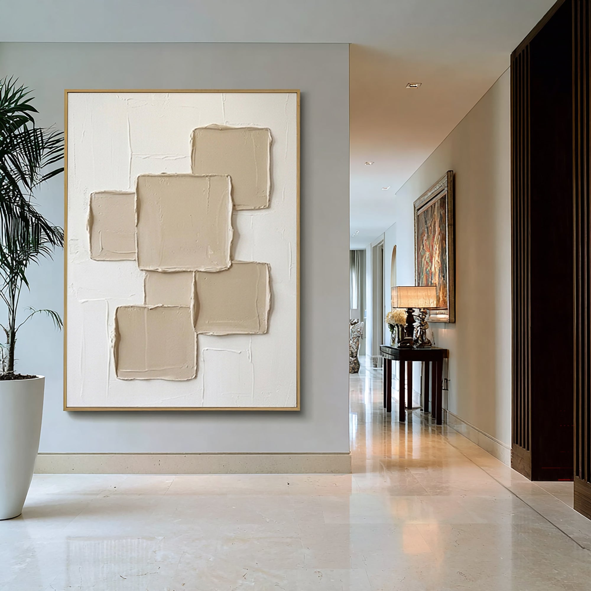 Large Geometric Textured Canvas Art Neutral Abstract Wall Decor