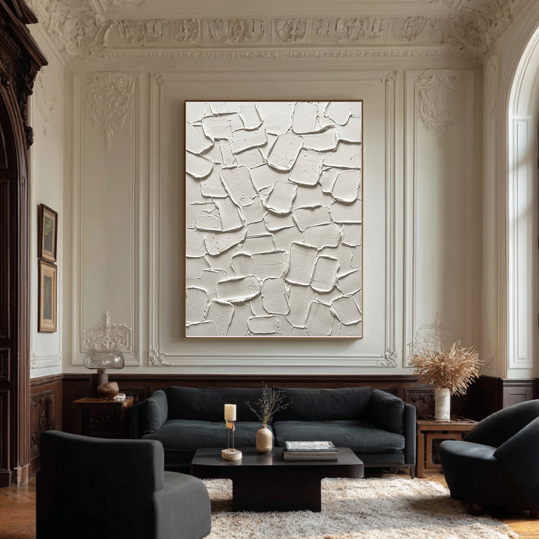 Large Textured Abstract Wall Art Neutral Beige Impasto Canvas Painting 