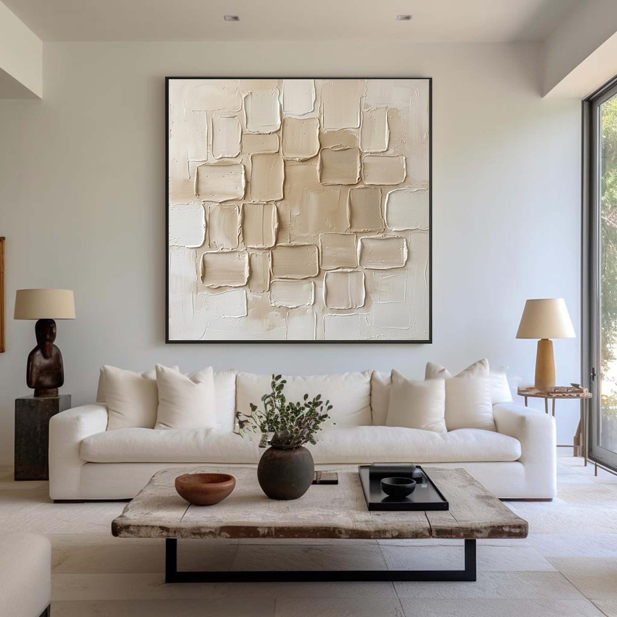 Large Neutral Sculptural Layers Wall Art Hand Painted Texture Painting 