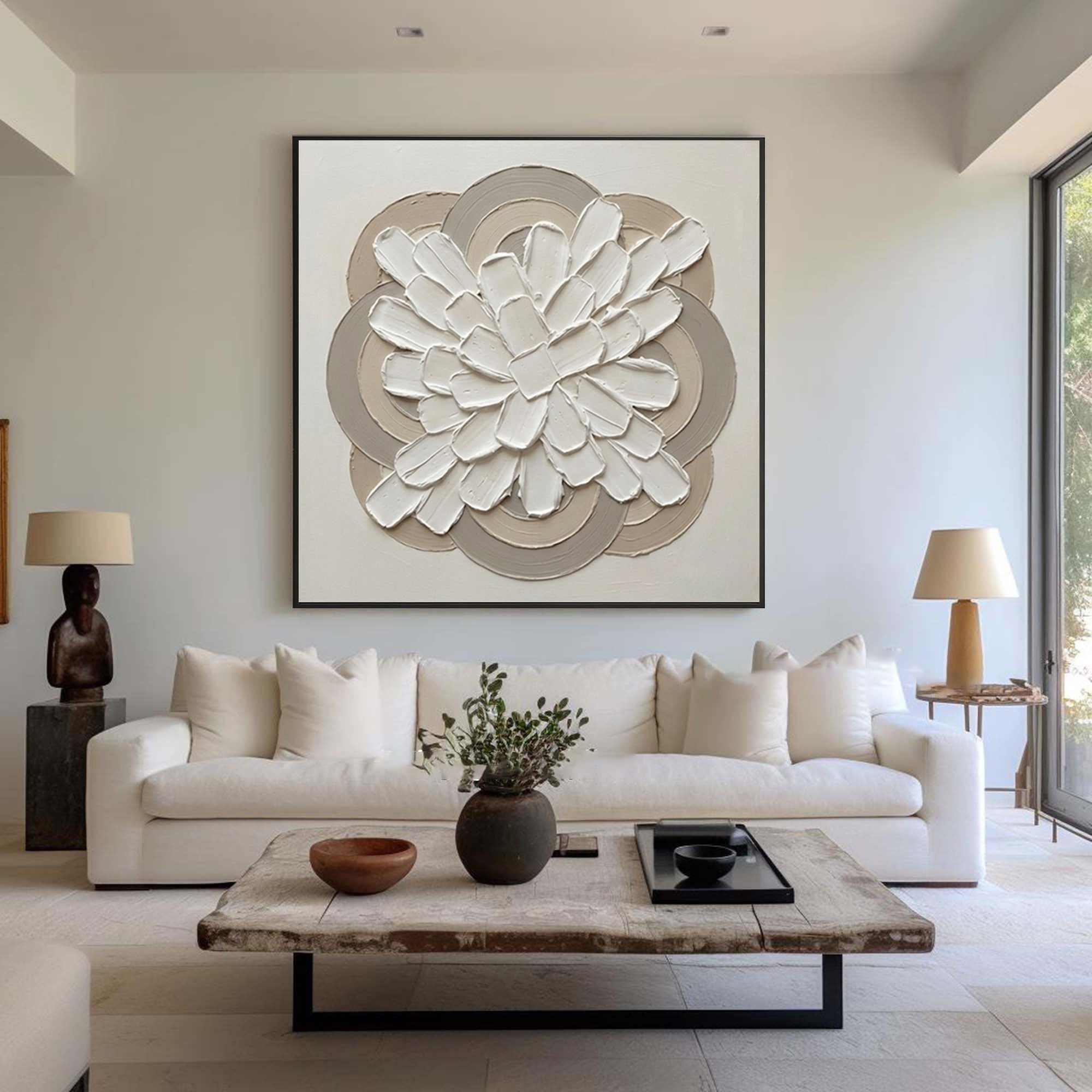 Large Petal Relief Mandala Wall Art Hand Painted Texture Painting