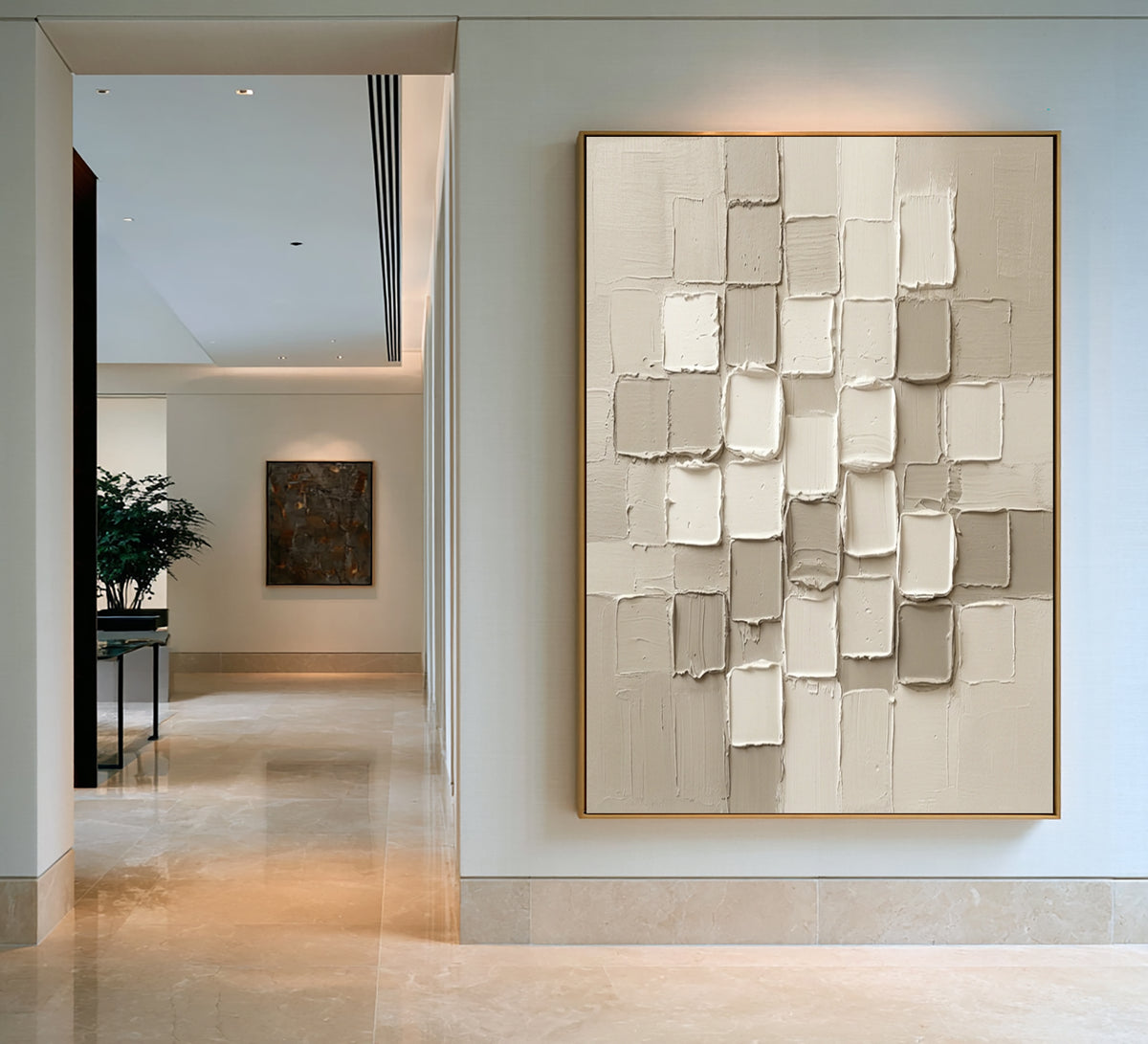 Large White Sculptural Relief Wall Art Modern 3D Textured Abstract Oil Painting Raised Geometric Blocks Minimalist Luxury Interior Decor