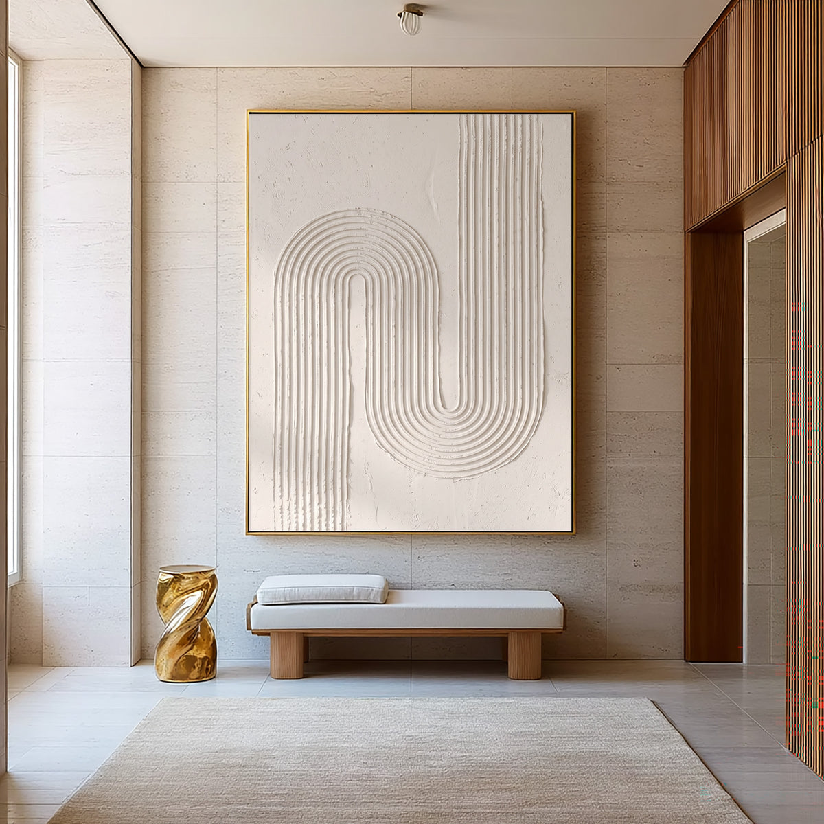 Continuous Lines Sculptural Minimalist Wall Artwork Handmade Textured Abstract Painting Neutral Modern Decor