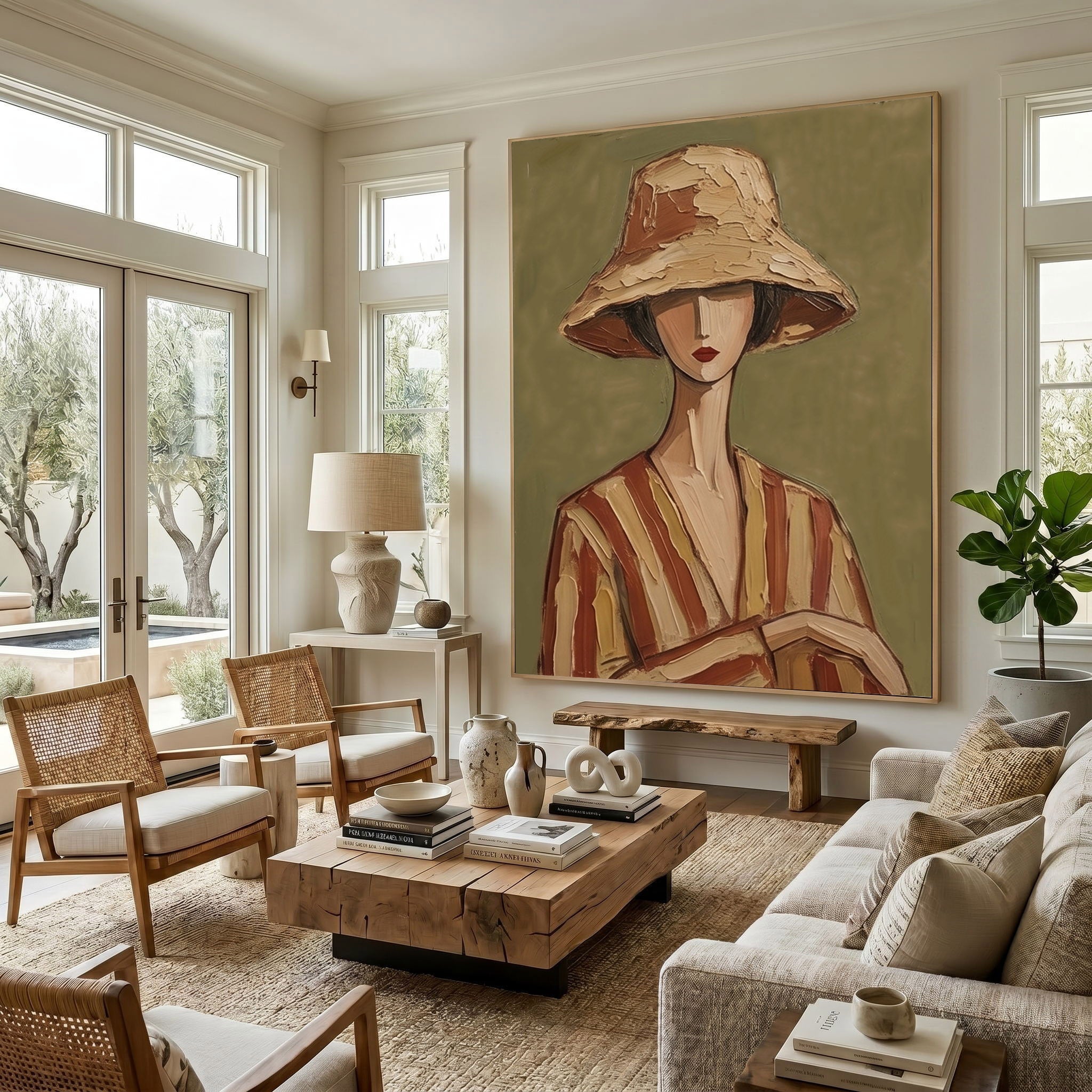 Large Modern Woman Portrait Wall Art Abstract Oil Painting Cowgirl Cowboy Vintage Americana Art Western Fashion Figure Contemporary Interior Decor