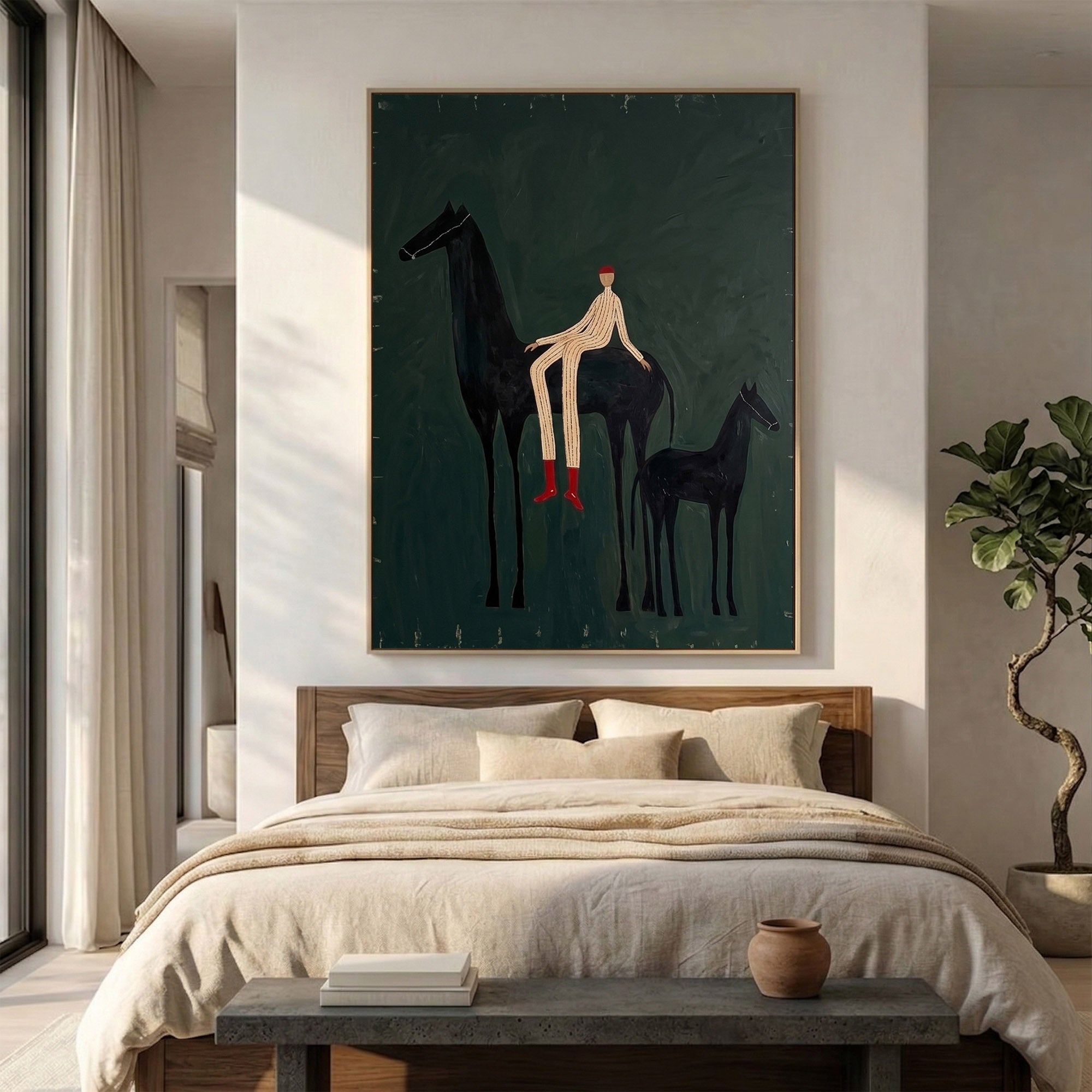Large Cowboy Horse Wall Art Modern Western Horse Painting with Foal