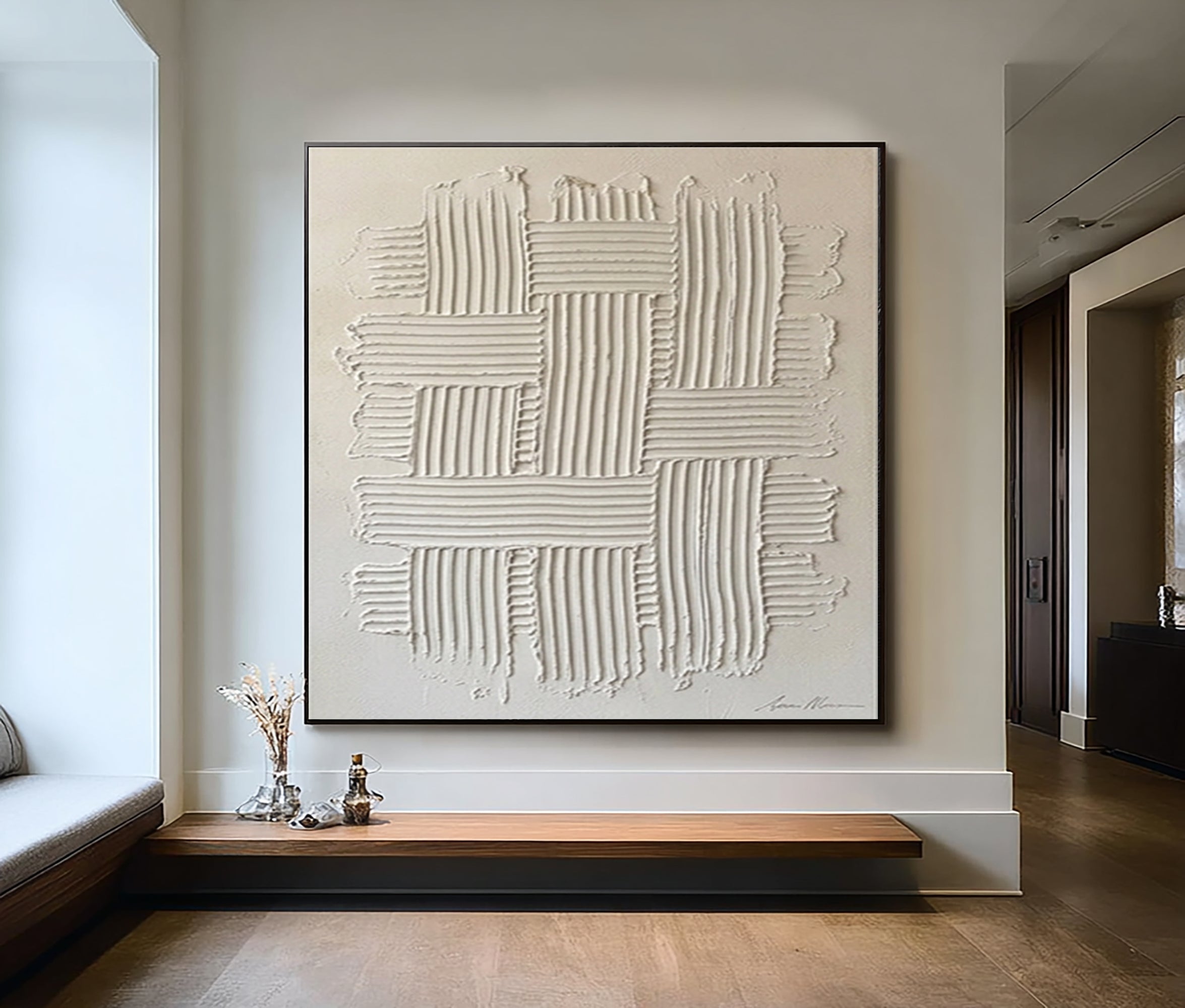 Large Neutral Textured Canvas Art Hand Painted Contemporary Wall Decor